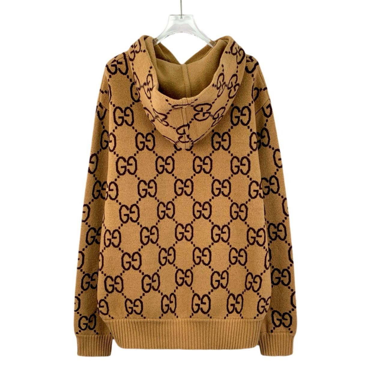 Gucci GUCCI GG Logo Jacquard Wool Hooded Sweater In Camel & Black Size XS / US 0-2 / IT 36-38 - 6 Thumbnail