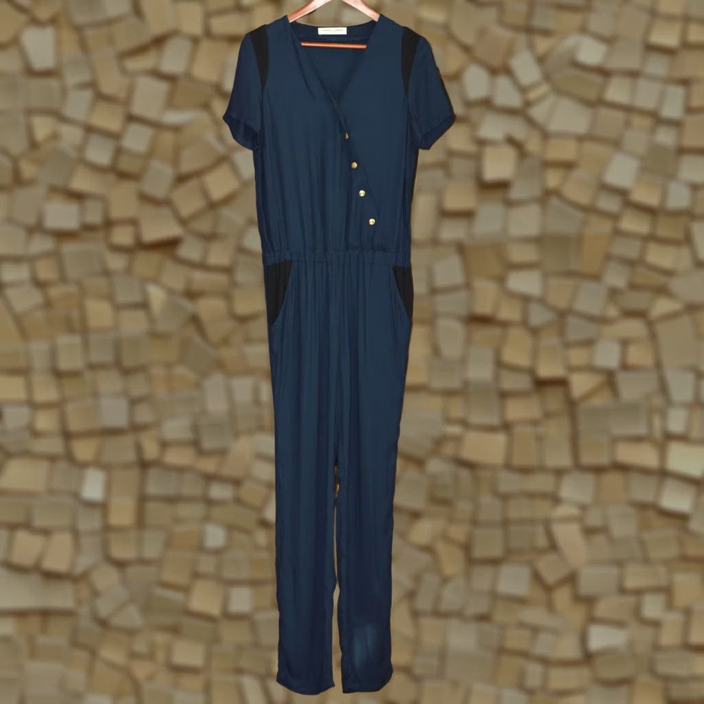 Vintage Wmns Sezane x La Redoute Viscose Jumpsuit Made in Romania Size 40 Blue Size 27" / US 4 / IT 40 - 1 Thumbnail