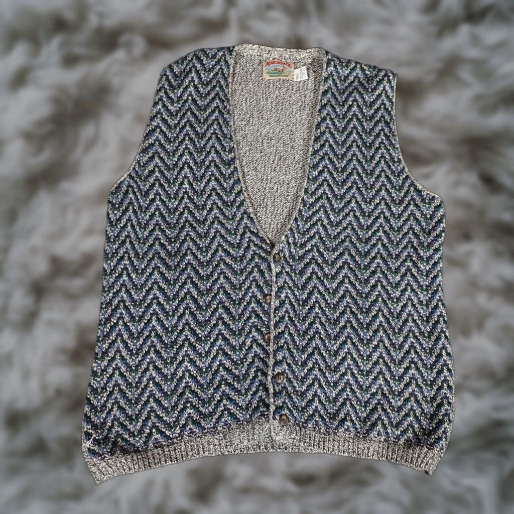Vintage VINTAGE Savile Row Mens Cardigan Sweater Vest L Cotton Knitted Geometric All Seasons US Theme Size US L / EU 52-54 / 3 - 1 Thumbnail