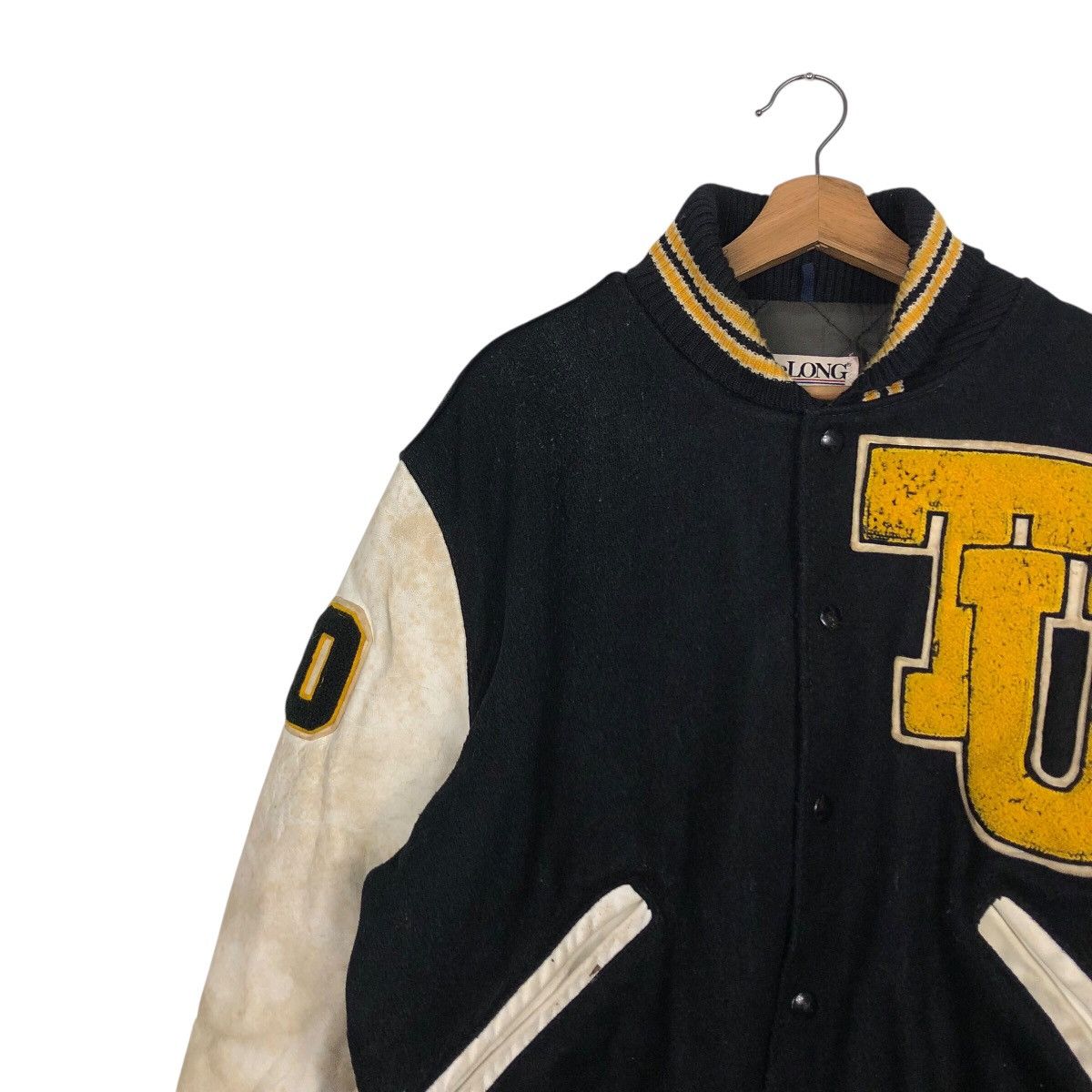 Delong 📌Vintage Varsity Leather Jacket Delon Big Logo Embroidered Size US M / EU 48-50 / 2 - 9 Thumbnail