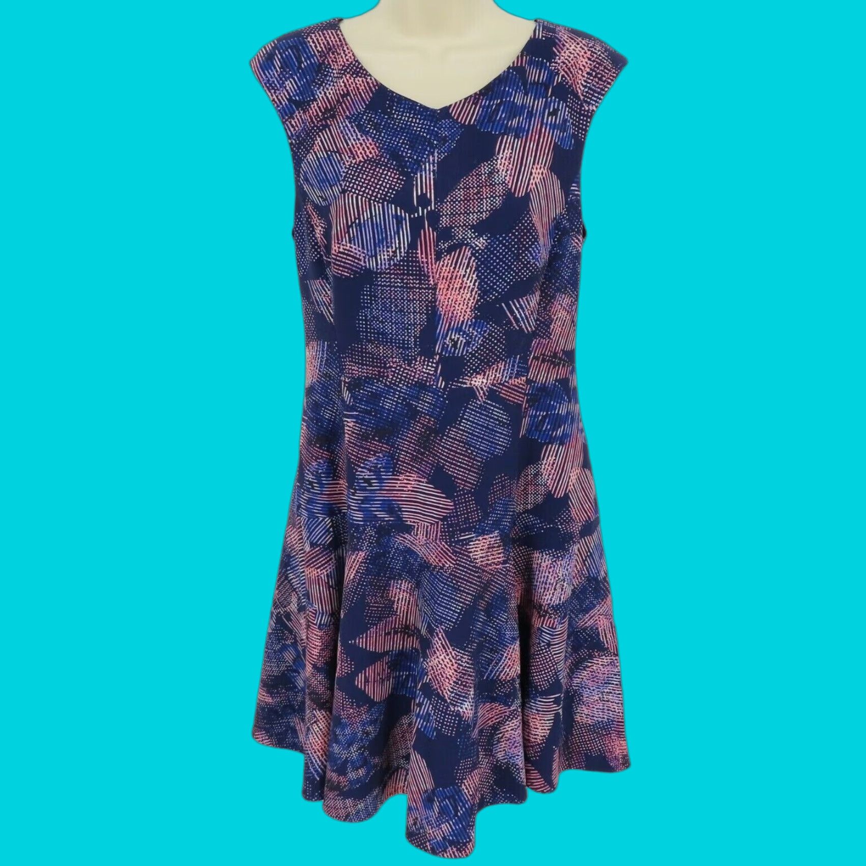 Rebecca Taylor Womens Dress Fit & Flare Knee Length Multicolor Sleeveless V-Neck Geometric Print 6