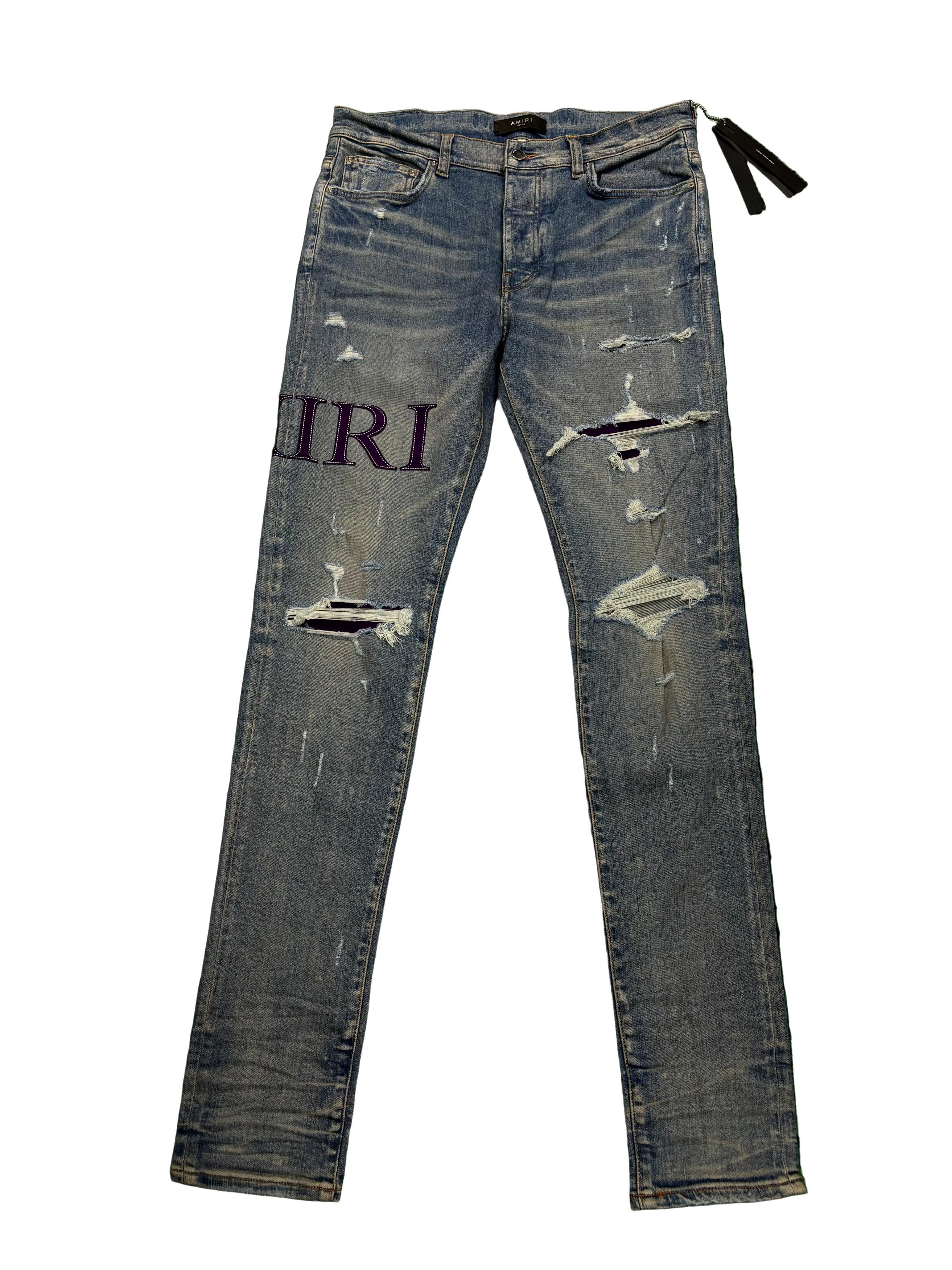 Amiri Amiri 'Purple Serif' Side Logo Light Wash Blue Jeans Size US 33 - 1 Preview