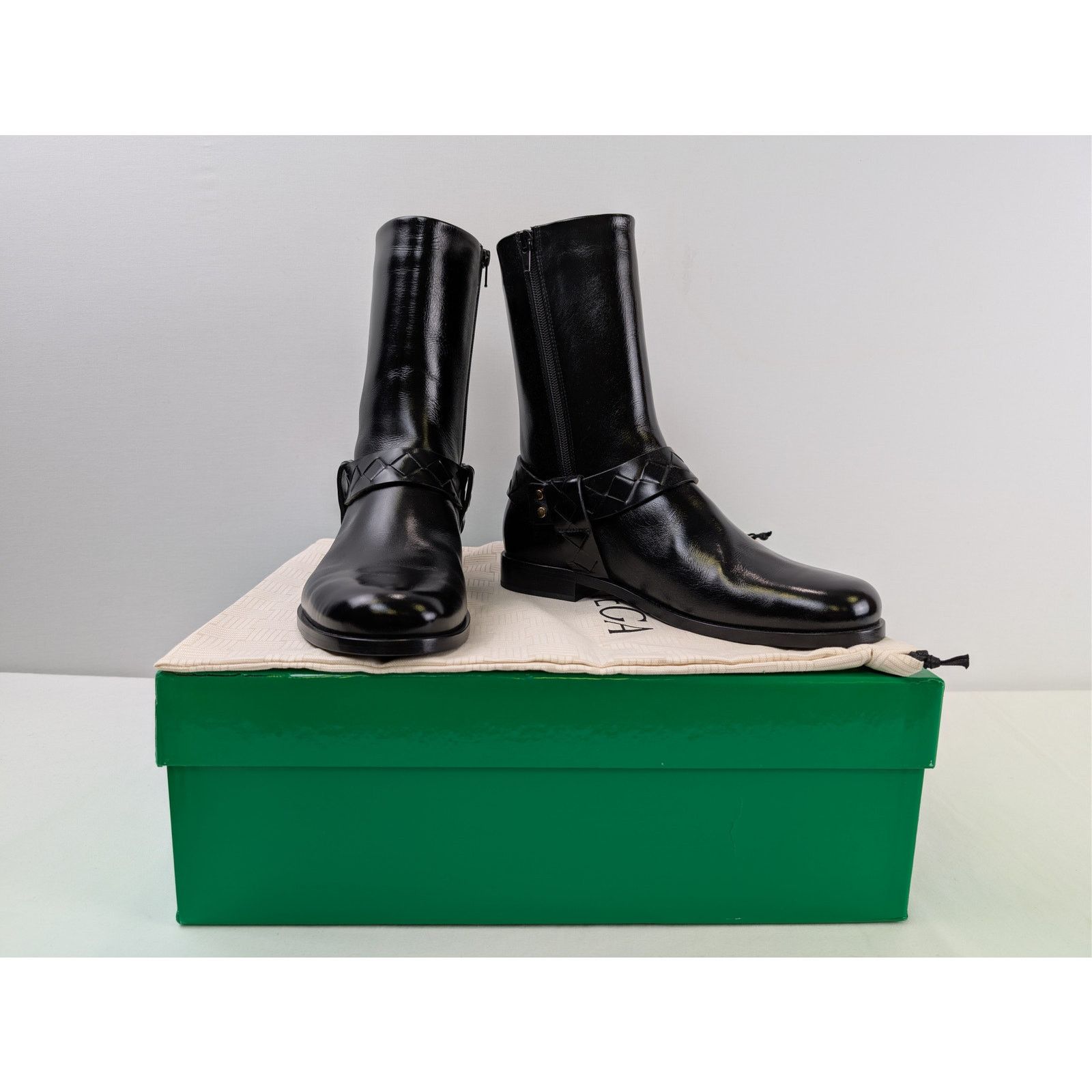 Bottega Veneta o1rshd1 Intrecciato-Woven Harness-Style Ankle Strap Hi Boots Size US 12 / EU 45 - 15 Thumbnail