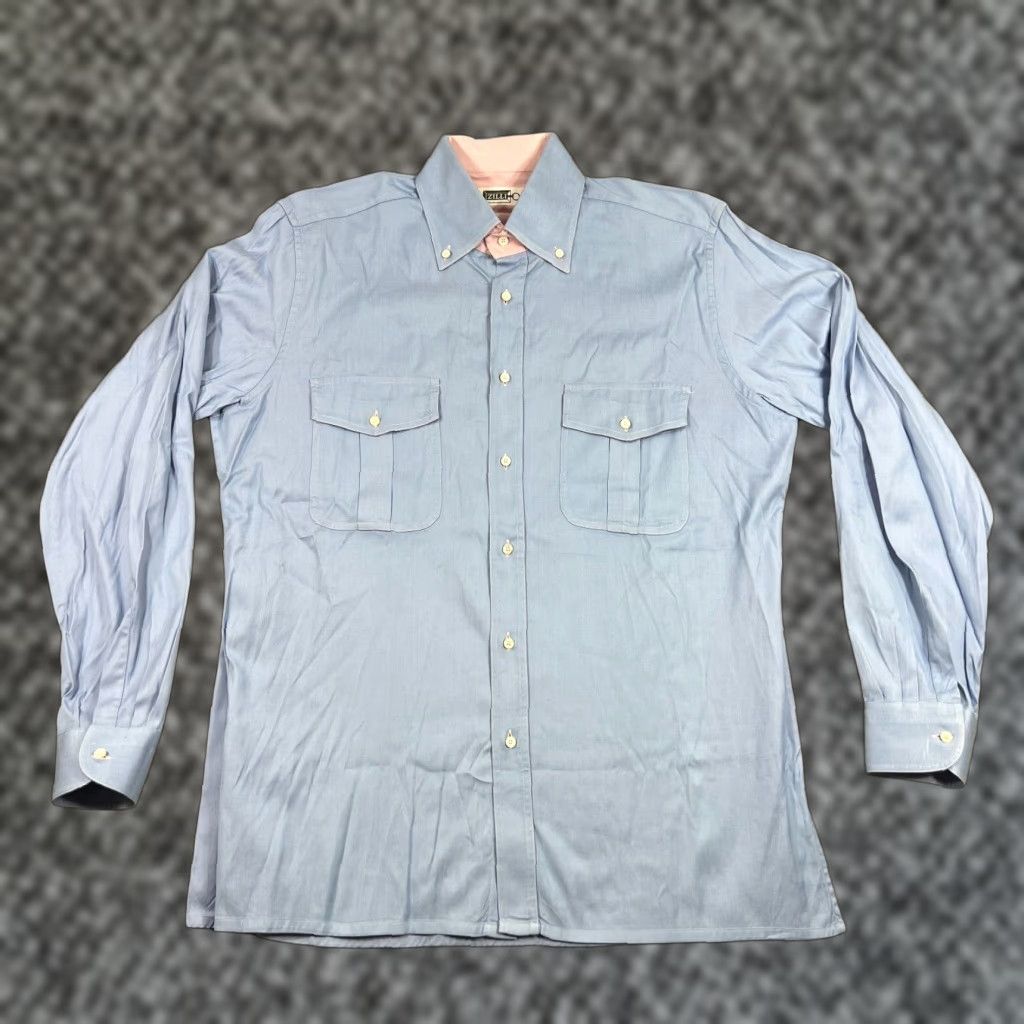 Vintage Zilli Button Down Shirt Mens Long Sleeve Cotton 16 Blue Italian Designer Size US L / EU 52-54 / 3 - 1 Thumbnail