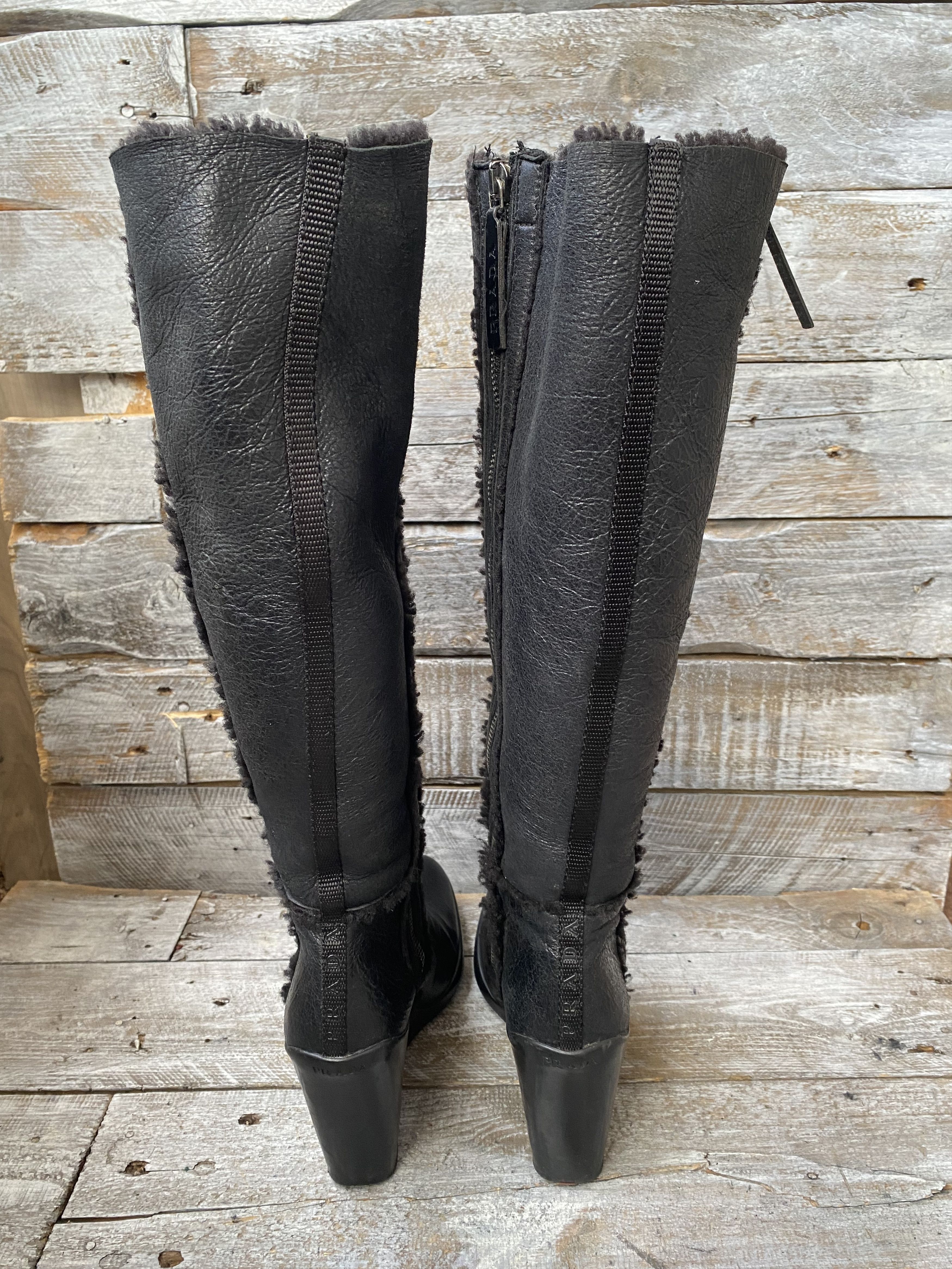 Prada Prada X Miu miu riding wedge boots, shearling sz 37 Size US 7 / IT 37 - 6 Thumbnail