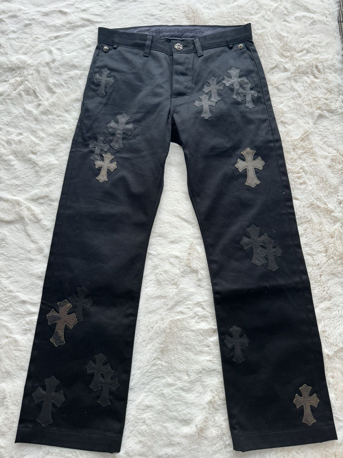 image of Chrome Hearts Black Patchwork Chino Pants Denim, Men's (Size 31)