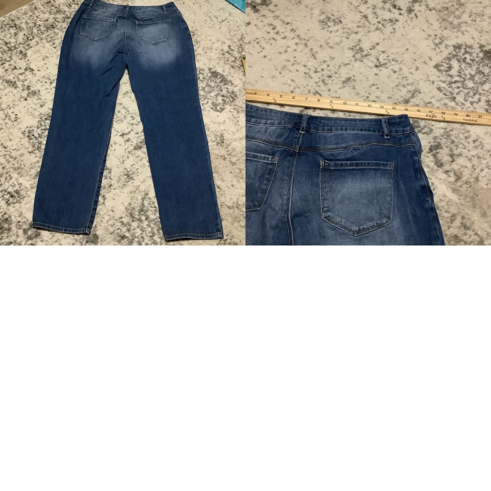 Denime EST 1946 Denim Jeans Women 6 Blue Patchwork Distressed Repaired Stretch Jeans 5-Pocket Straight Bohemian Grunge Patchwork Vintage: No Size 28" / US 6 / IT 42 - 8 Thumbnail