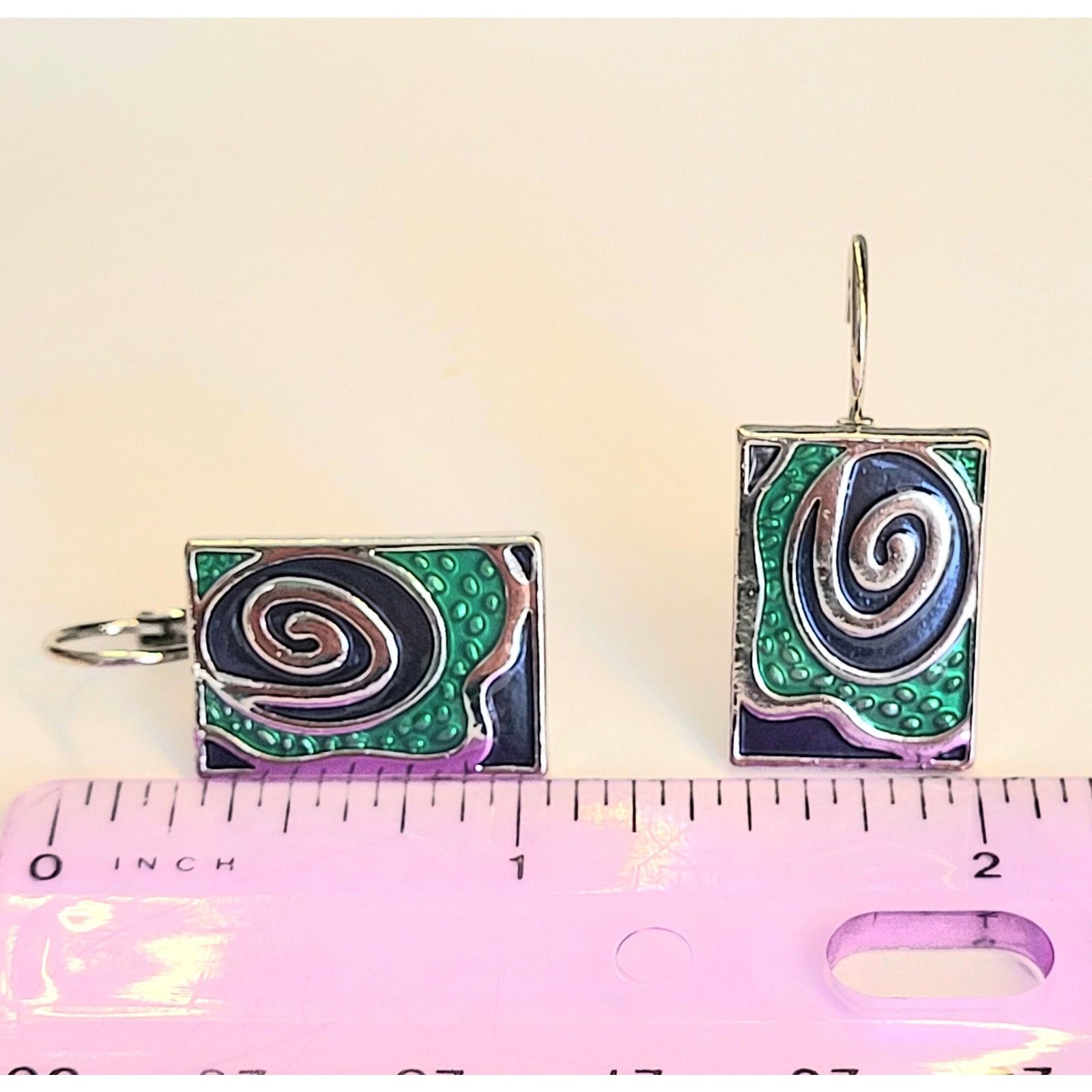 Other Silver Enamel Artisan Earrings Mardi Gras Lever Pierced Boho Size ONE SIZE - 8 Thumbnail