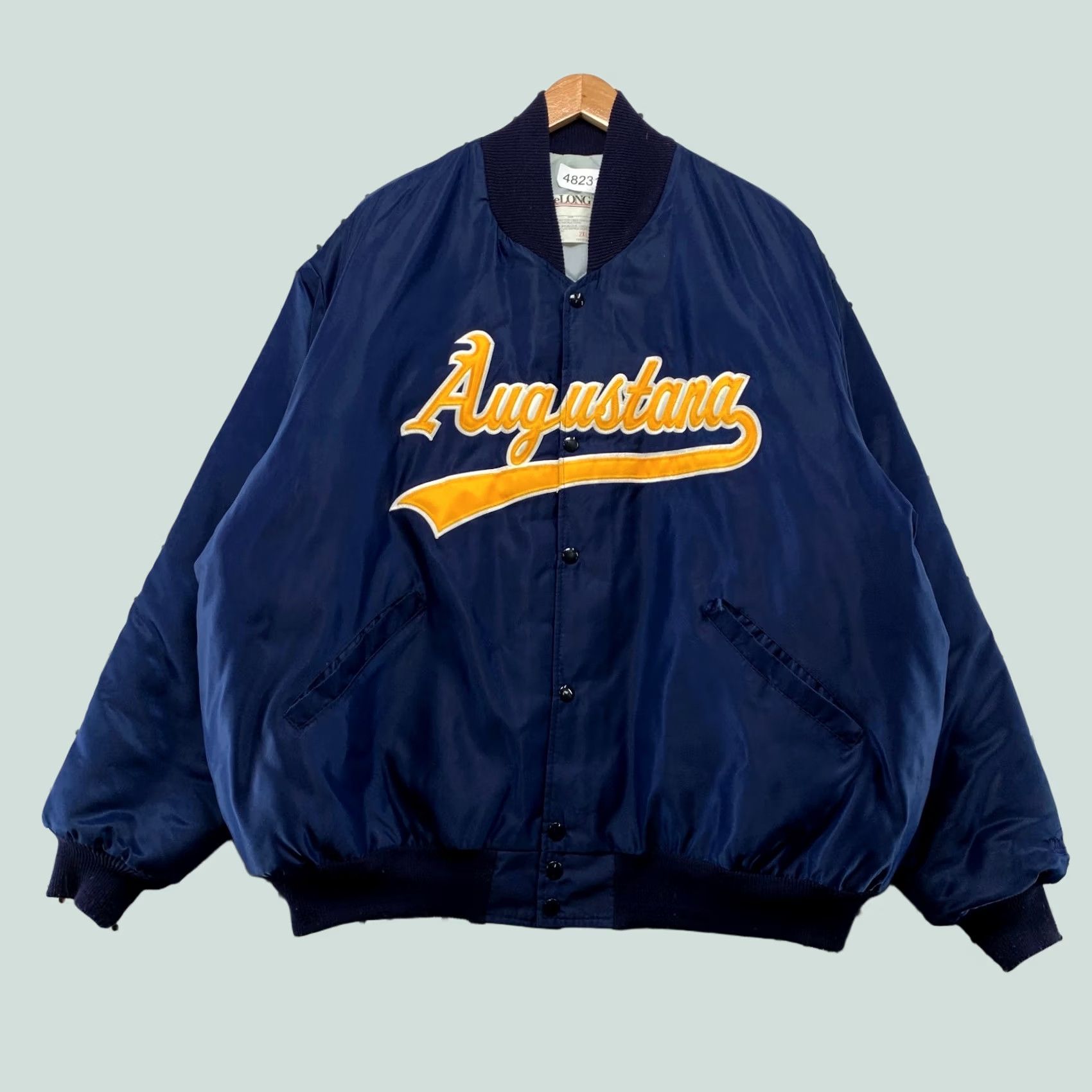 Vintage VINTAGE Augustana Bomber Jacket Mens 2XL Blue DeLONG Snap Embroidered 80s Satin Size US XXL / EU 58 / 5 - 1 Thumbnail