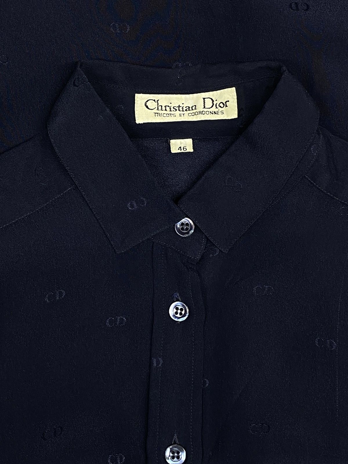Christian Dior Monsieur Vintage 90s Christian Dior CD Monogram Silk Shirt Navy Blue Size US S / EU 44-46 / 1 - 9 Thumbnail
