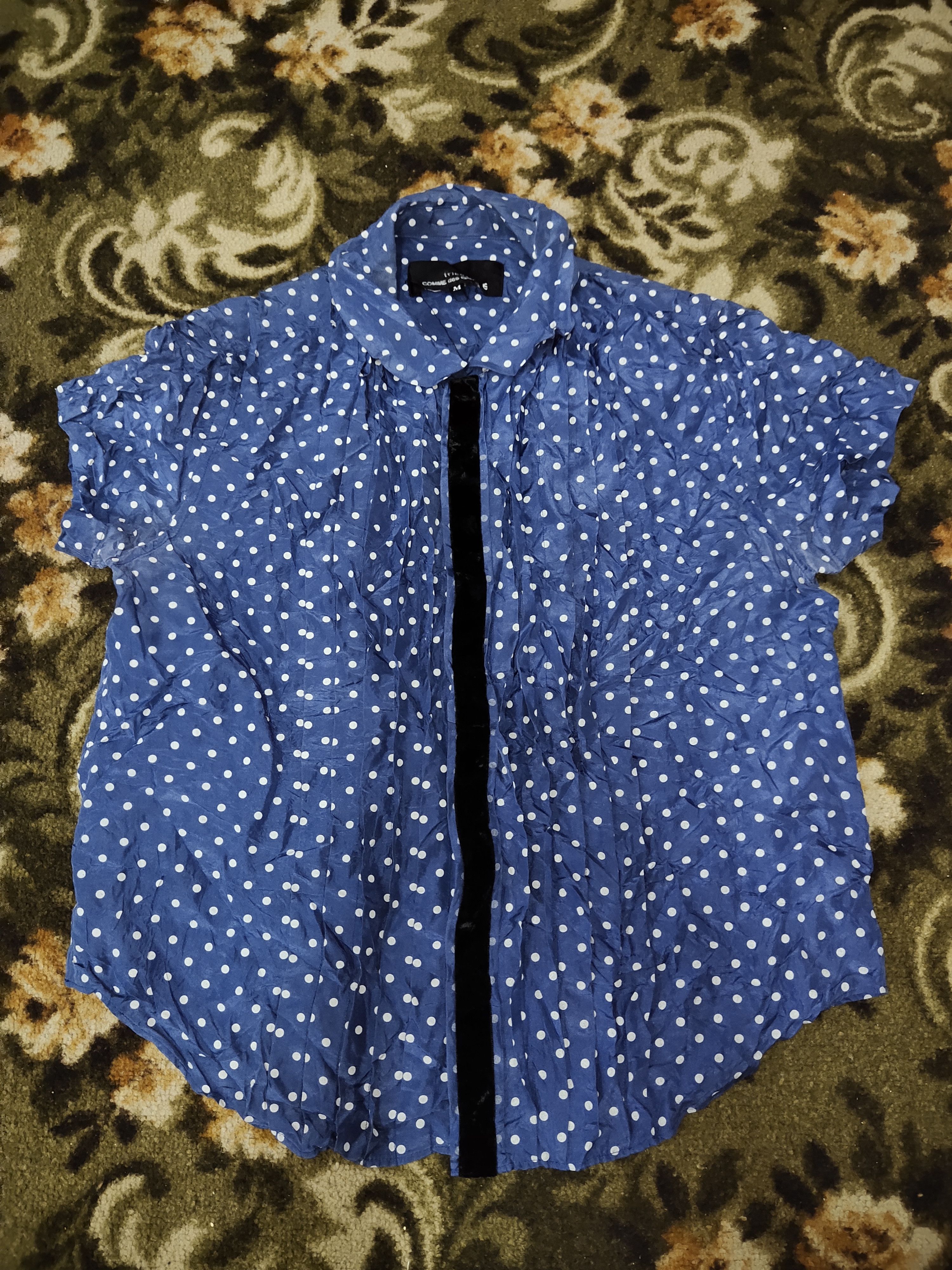 image of Tricot Comme Des Garcons x Vintage Tricot Comme Des Gargons Polka Dot Rayon Shirt in Bleu, Women's 