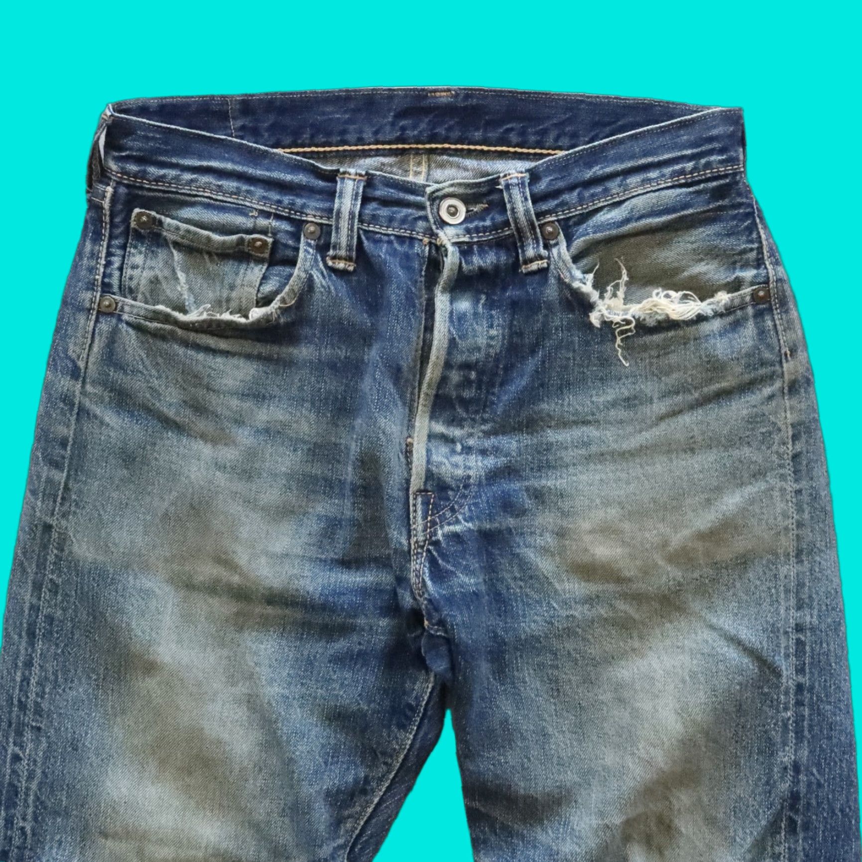 Vintage VINTAGE Heller's Cafe Jeans Selvedge Denim 30 Blue Mens Jeans Vintage 30 Selvedge Denim Jeans Hardwearing 90s? Size US 30 / EU 46 - 1 Thumbnail