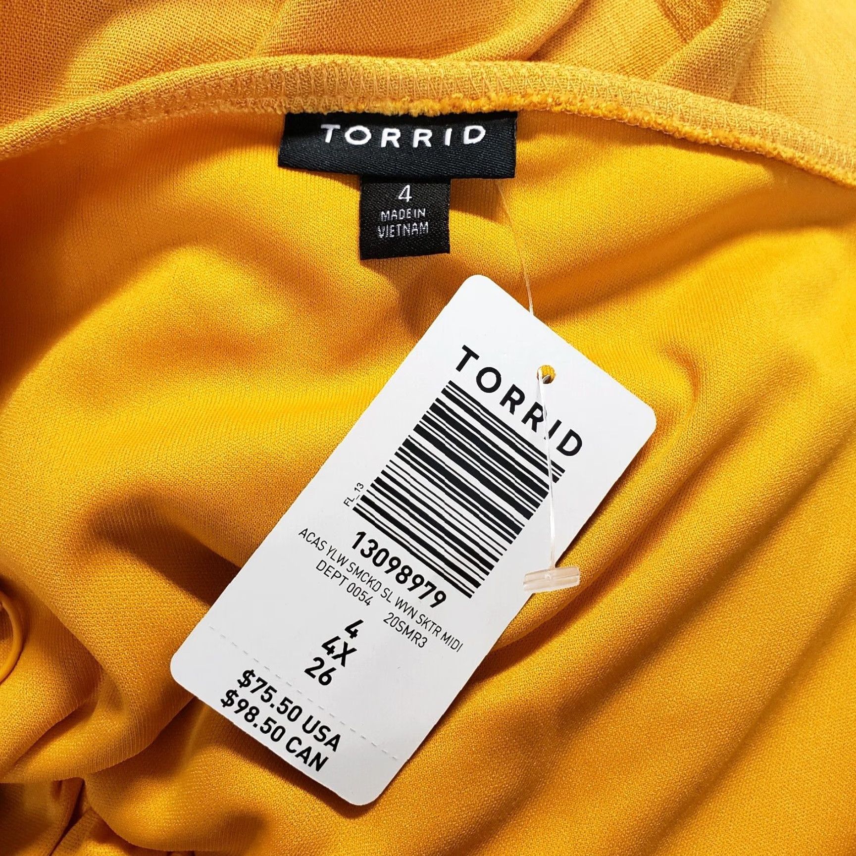Torrid Torrid Womens Midi Lenny Smocked Bodice Dress Sz 4 Mustard Yellow Rayon Size XXL / US 16-18 / IT 52-54 - 5 Thumbnail