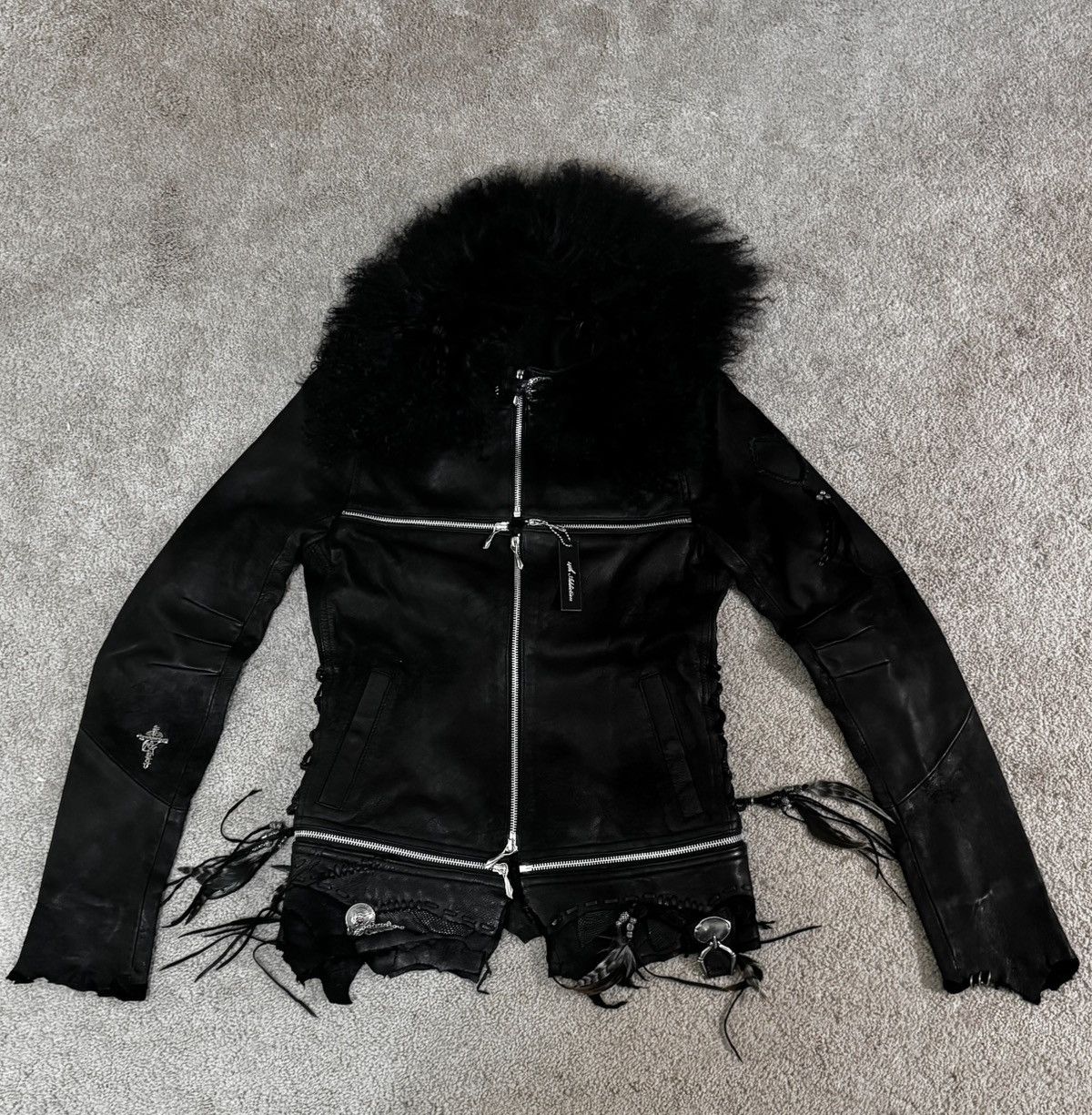 14th Addiction CUSTOM Cross Zipper Distressed Leather Jacket Size US M / EU 48-50 / 2 - 4 Thumbnail