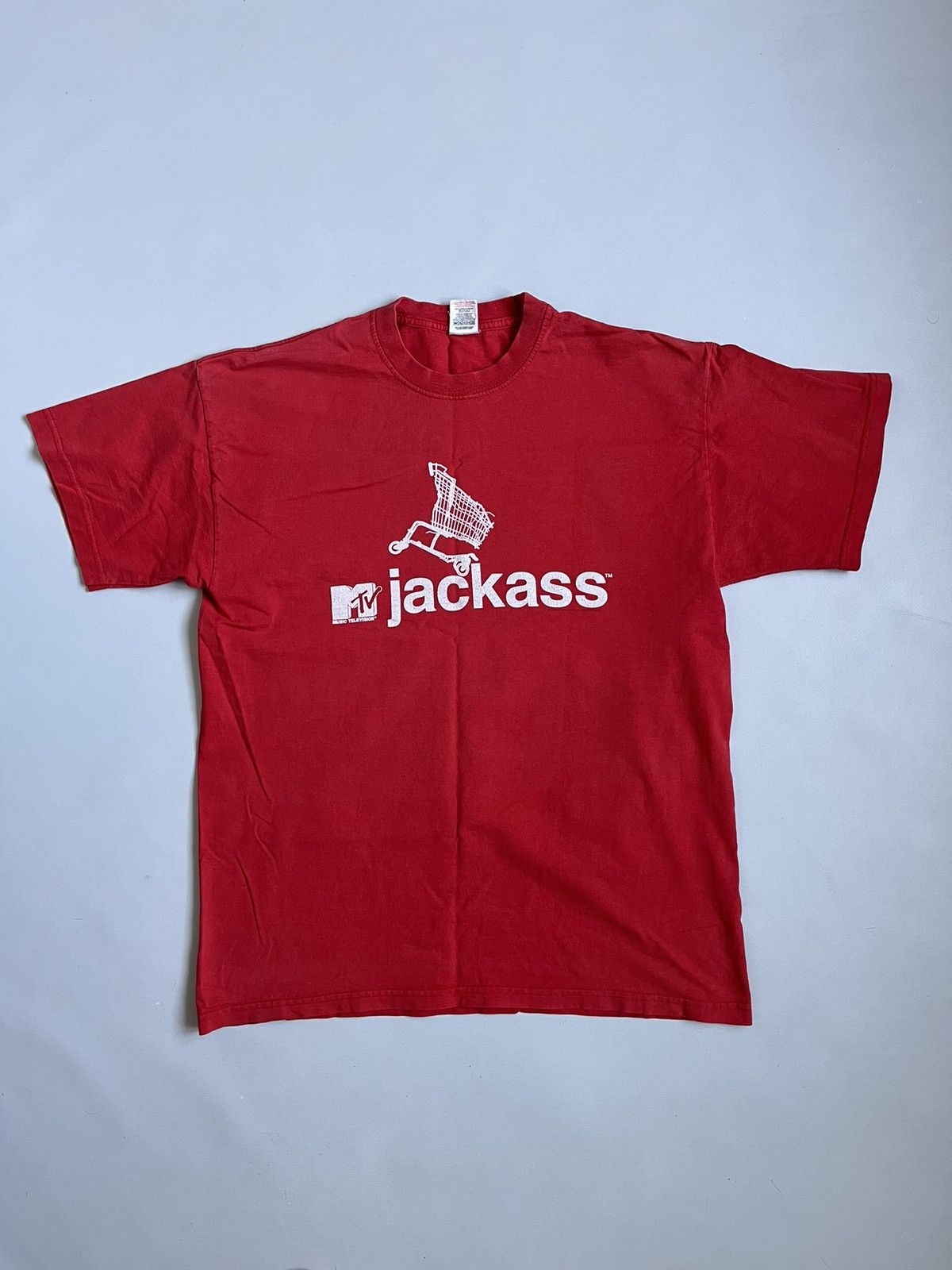 Mtv Vintage 2003 Jackass MTV Fruit Of The Loom Red Faded T-shirt Size US M / EU 48-50 / 2 - 1 Thumbnail