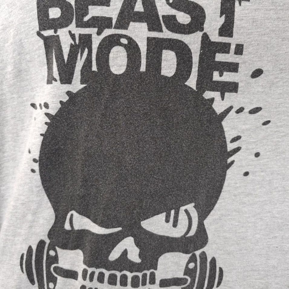 Vintage Beast Mode Work Out Hoodie T Shirt Womens Size XL Gray Skull Gym Lifting Size XL / US 12-14 / IT 48-50 - 3 Thumbnail