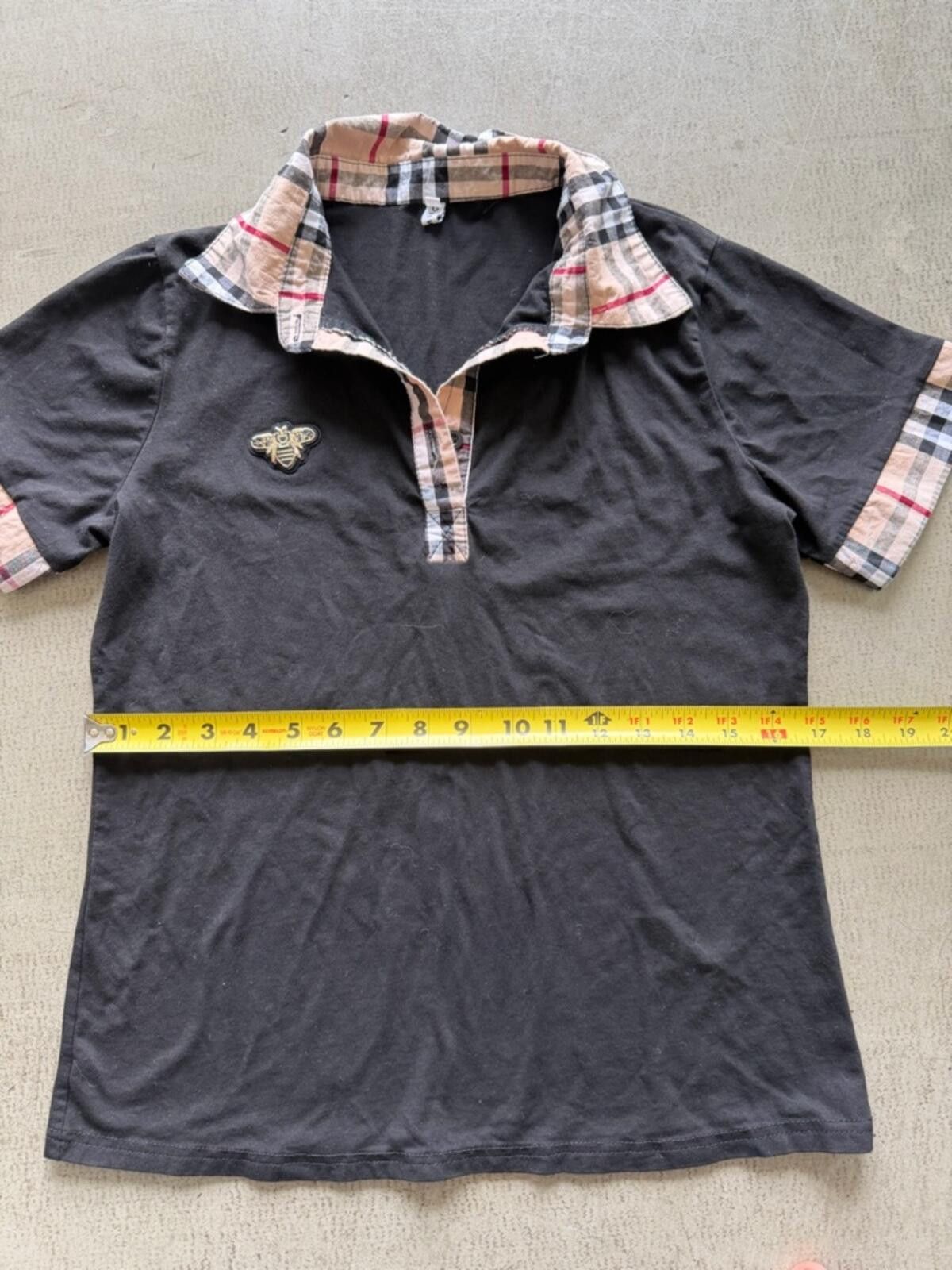 Wilson Designer Style Inspired Plaid Collar Polo / Black Golf Top Size M / US 6-8 / IT 42-44 - 6 Thumbnail