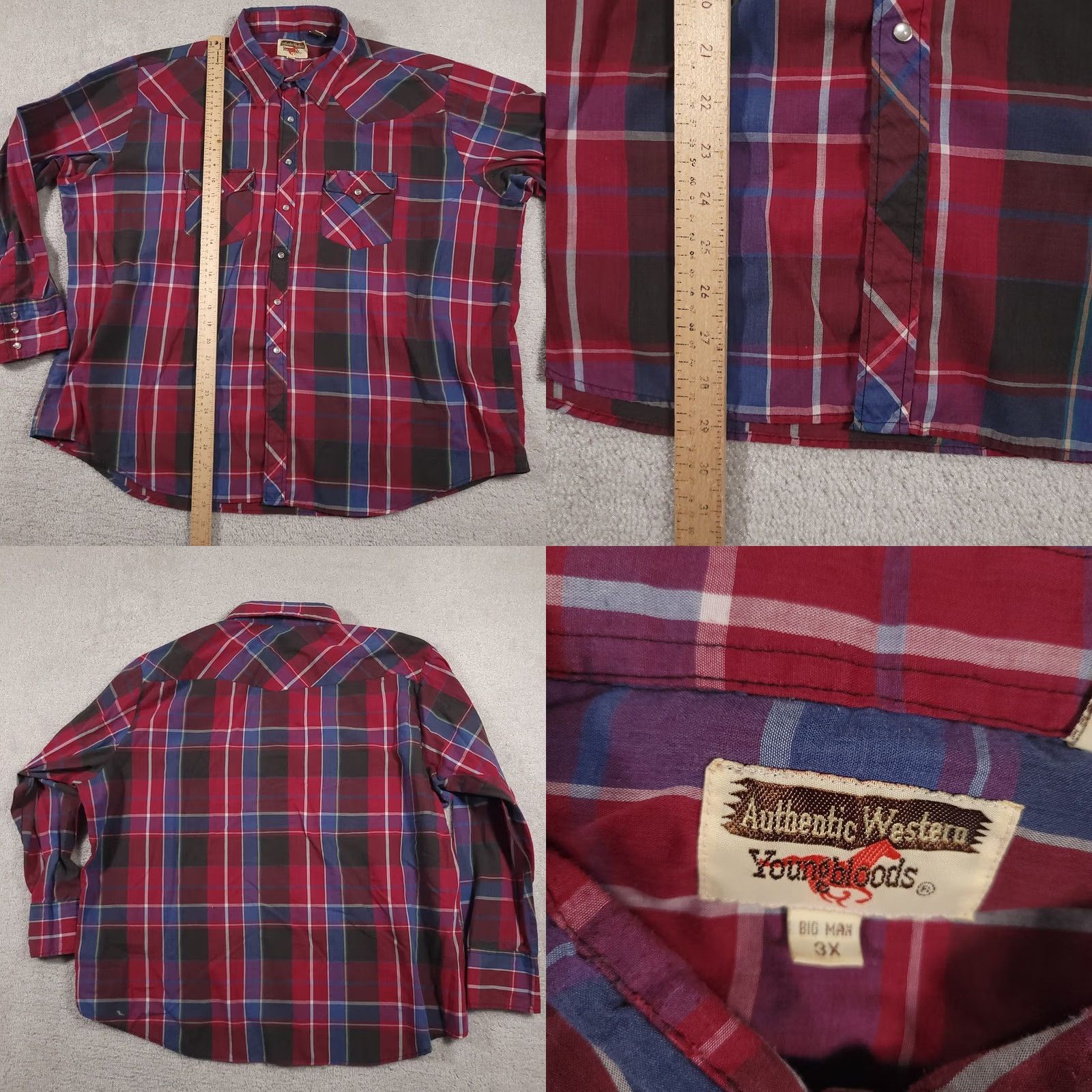 Vintage VINTAGE Western Pearl Snap Shirt Mens 3X Big Cowboy Plaid Youngbloods Rodeo Shirt Size US XXL / EU 58 / 5 - 8 Thumbnail
