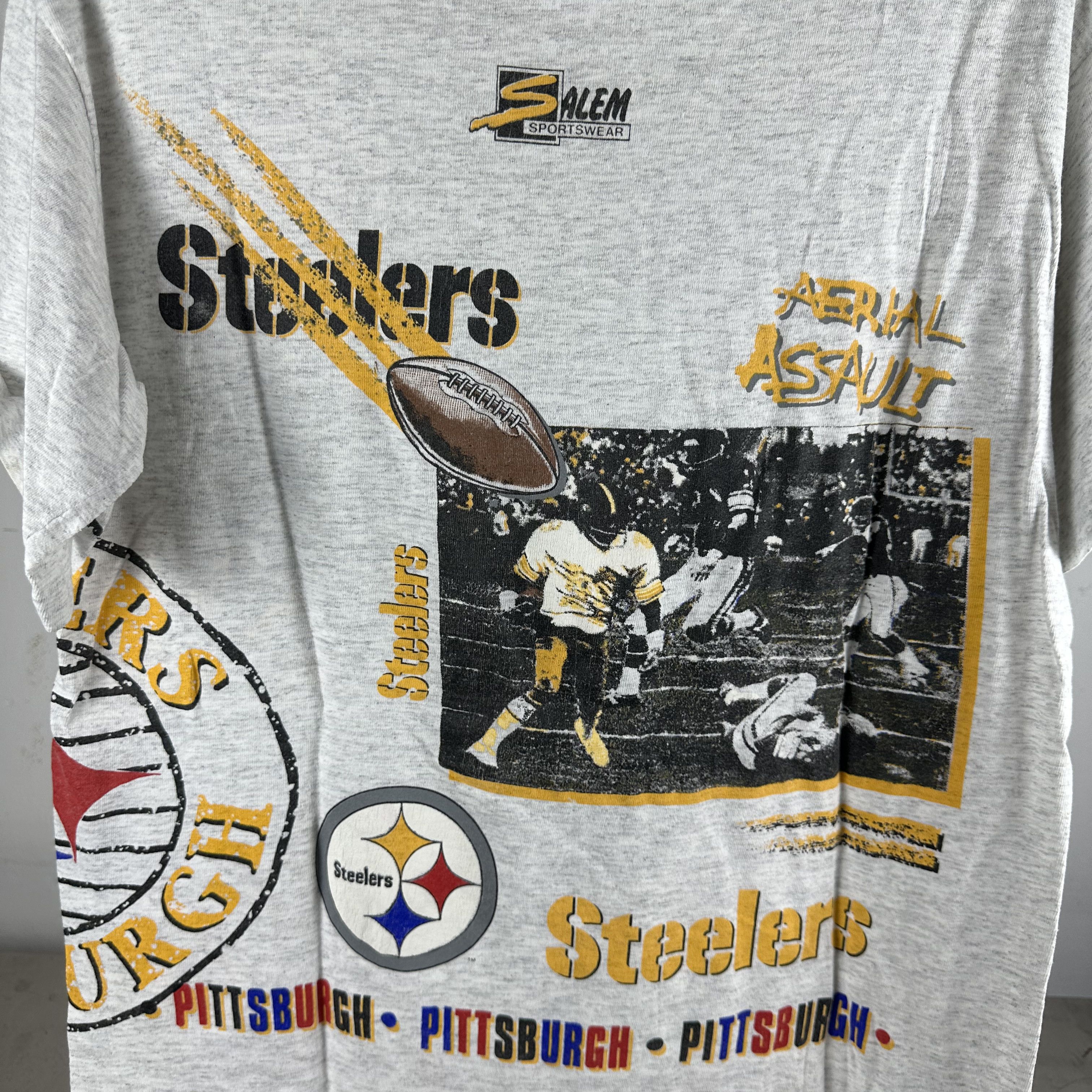 Vintage 1990 Pittsburgh Steelers NFL Aerial Assault AOP Salem Tee Size US L / EU 52-54 / 3 - 4 Thumbnail