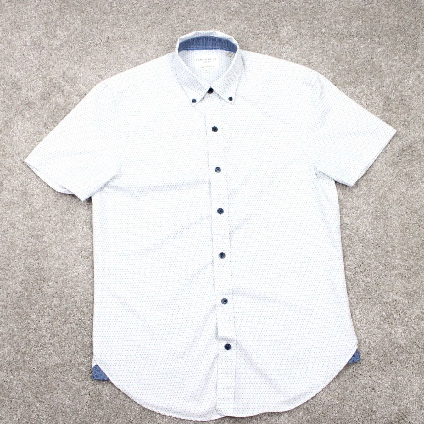 Vintage Construct Shirt Mens Small White/Blue Geometric Slim Fit 4 Way Stretch S/S Size US S / EU 44-46 / 1 - 2 Thumbnail