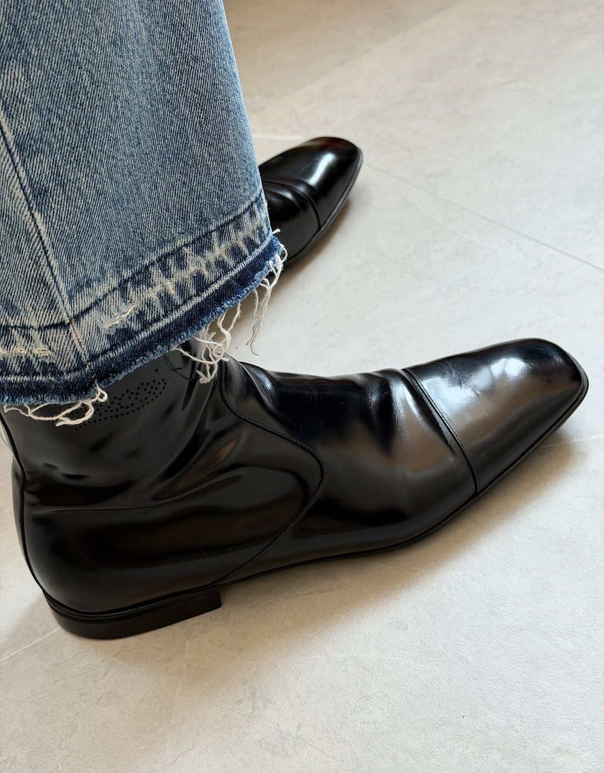 Gucci Gucci 23SS Metal Square Toe Harness Detail Leather Boots