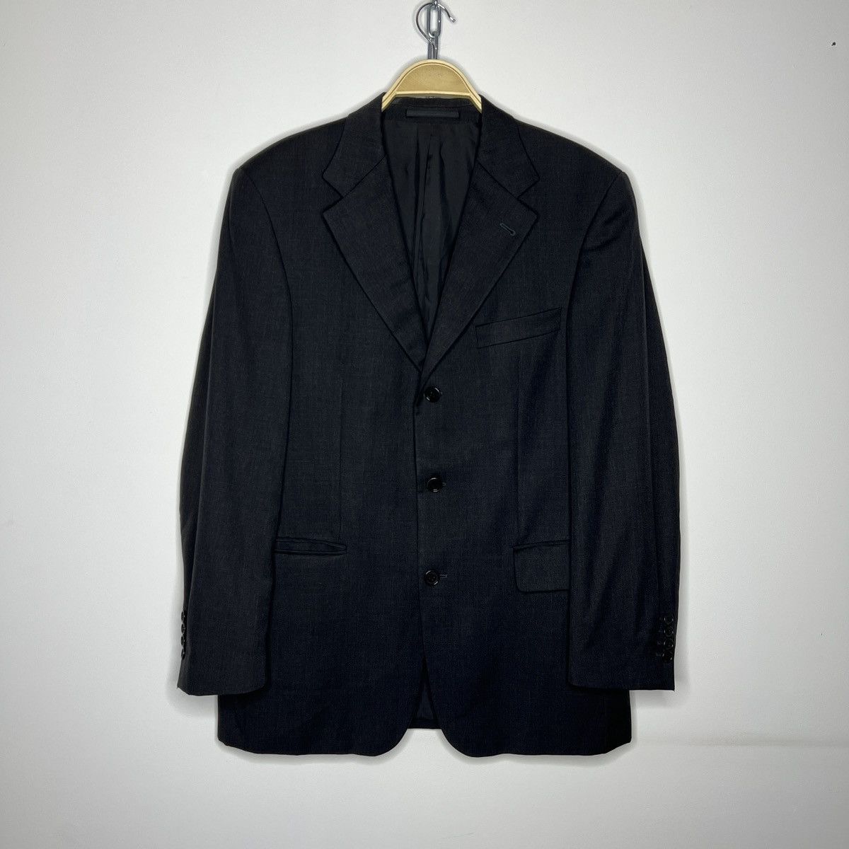 Designer × Hugo Boss × Vintage Hugo Boss Vintage 2000s Black Blazer Jacket Coat Satin Wool Size 40R - 1 Thumbnail