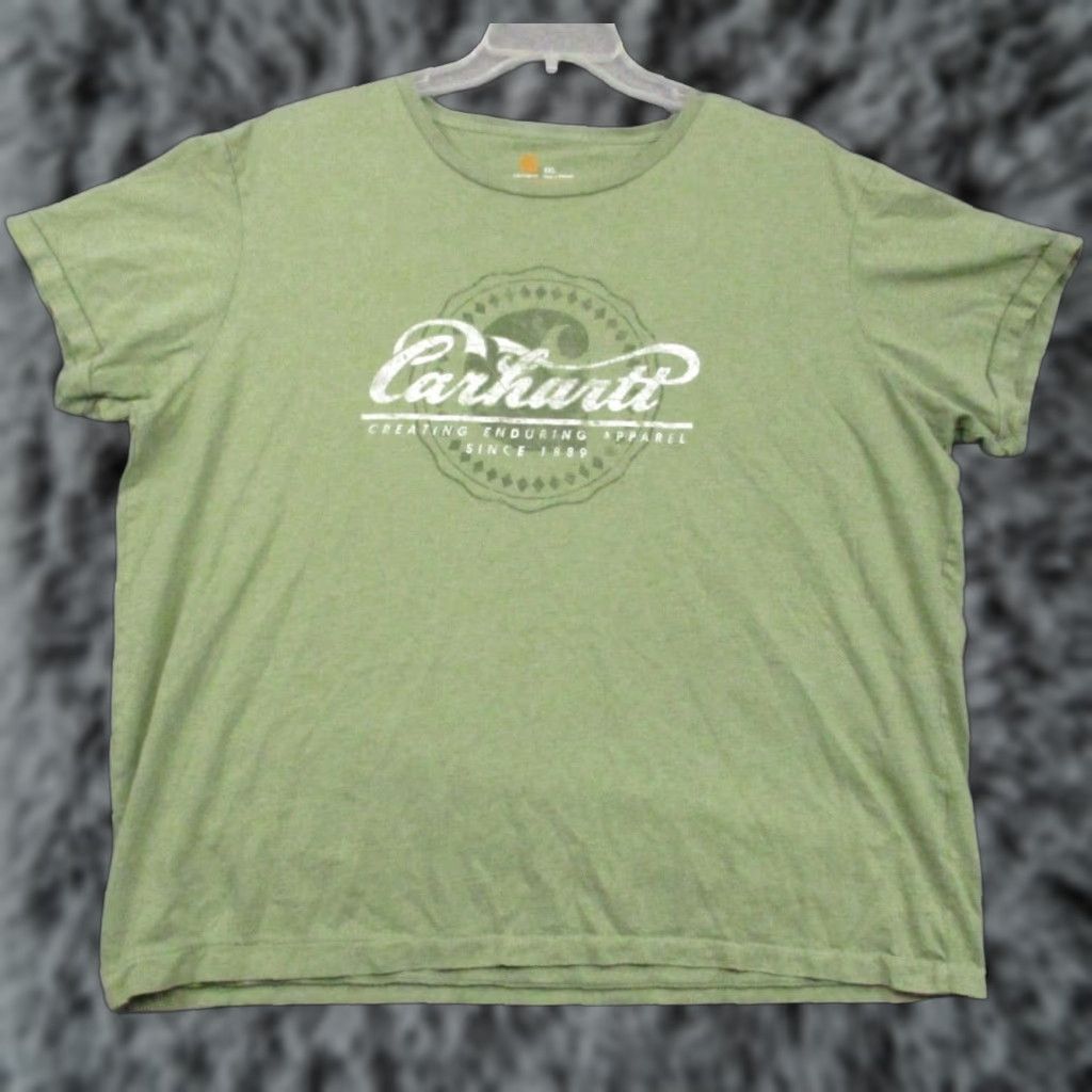 Carhartt VINTAGE Carhartt Shirt XXL Mens Olive Green Spell Out Crew Neck Slim Fit Size US XXL / EU 58 / 5 - 1 Thumbnail