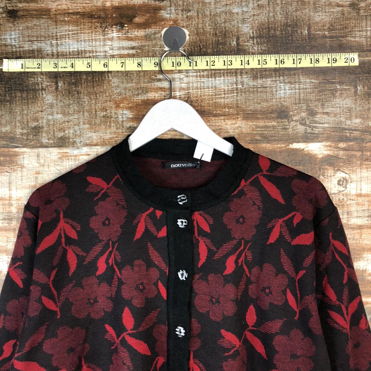 Japanese Brand Nouvelve Red Patterned Cardigans #A2043 Size L / US 10 / IT 46 - 4 Thumbnail