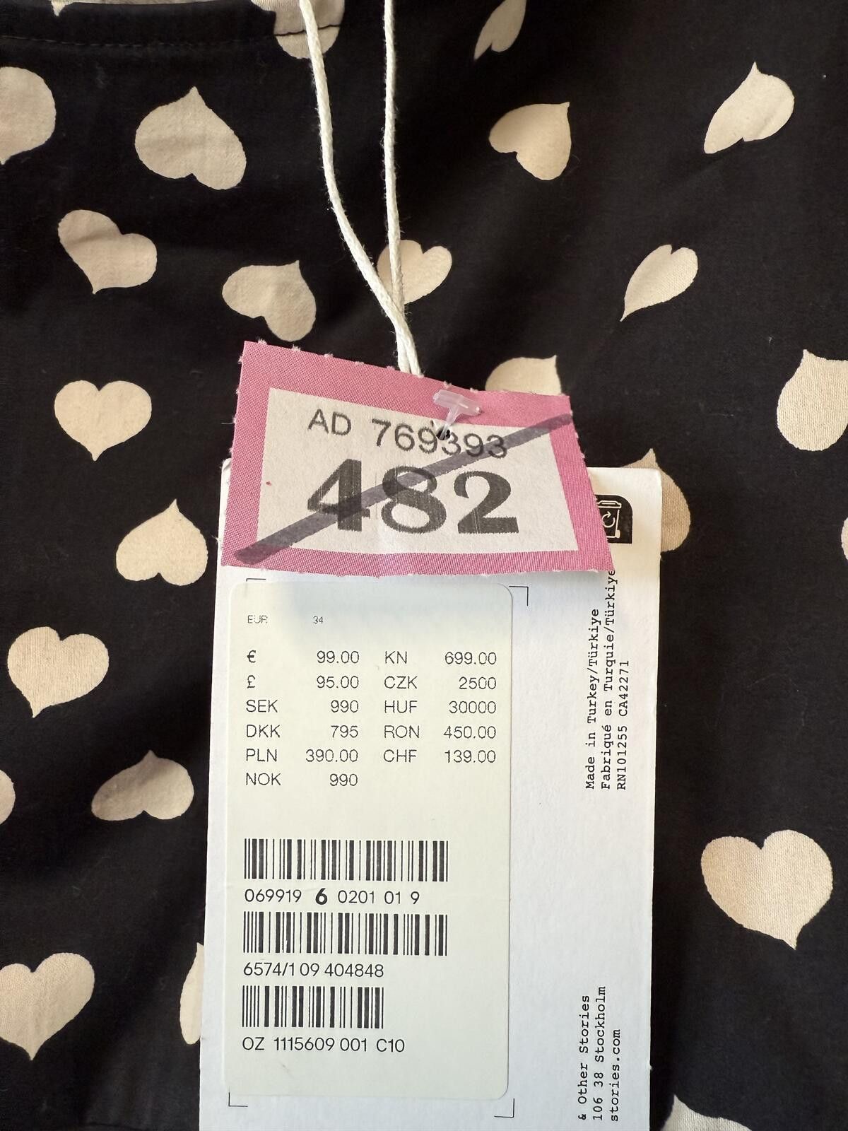 Other & Other Stories Heart Print Puff Sleeve Mini Dress Black Size M / US 6-8 / IT 42-44 - 2 Thumbnail