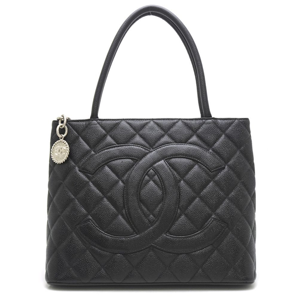 Chanel Tote Bag Caviar Skin Black x Silver Metal