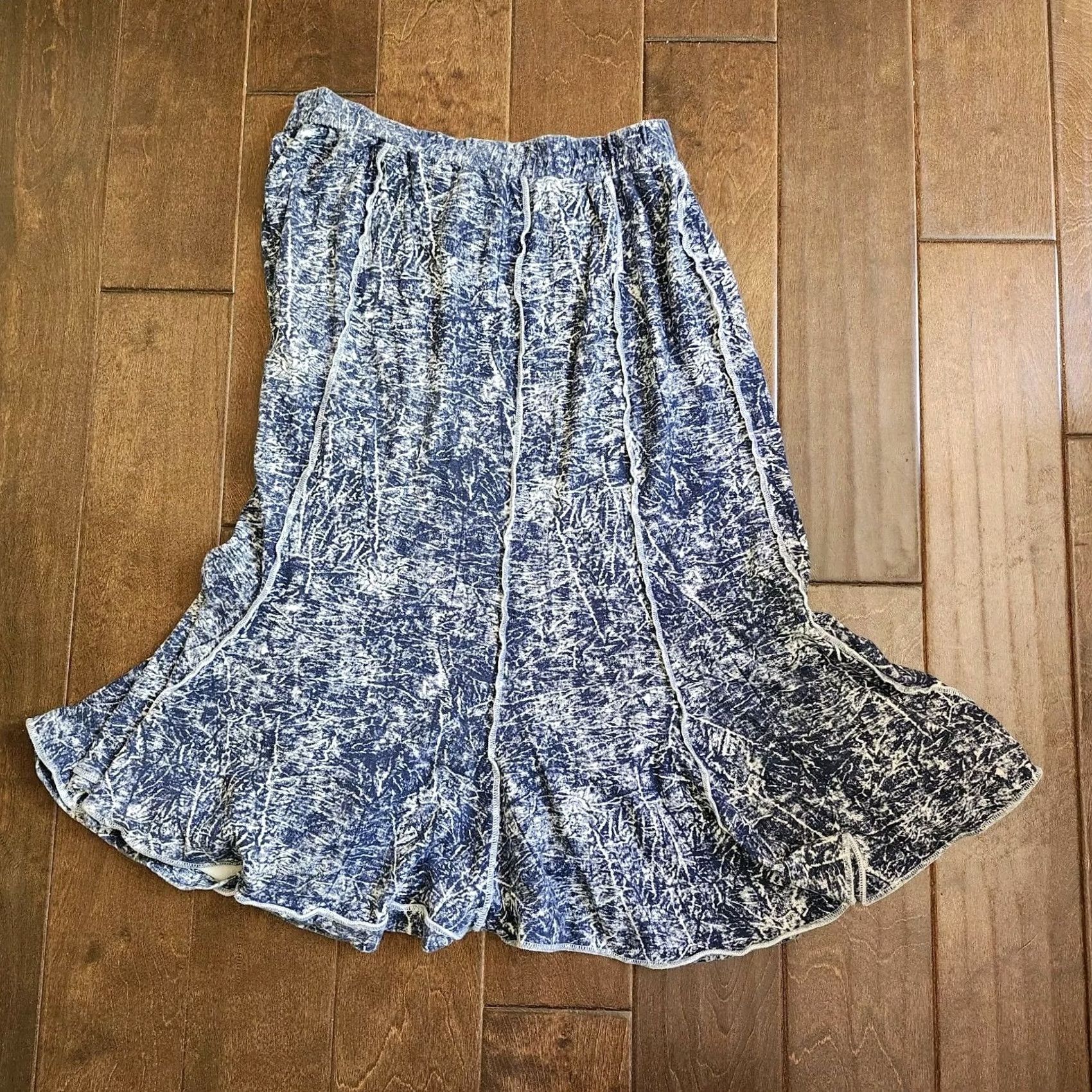Vintage Bonnie Boynton Women's Blue Maxi Skirt - Size L - Cotton - Pull On - Long - Regular - Spring Summer Fall - Womens Size 36" / US 14 / IT 50 - 2 Thumbnail