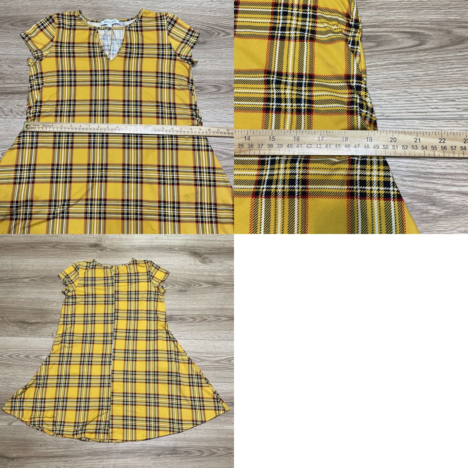 Vintage Sweetkie Dress Boho Festival Short Sleeve Yellow Plaid Pockets L Womens Size L / US 10 / IT 46 - 8 Thumbnail