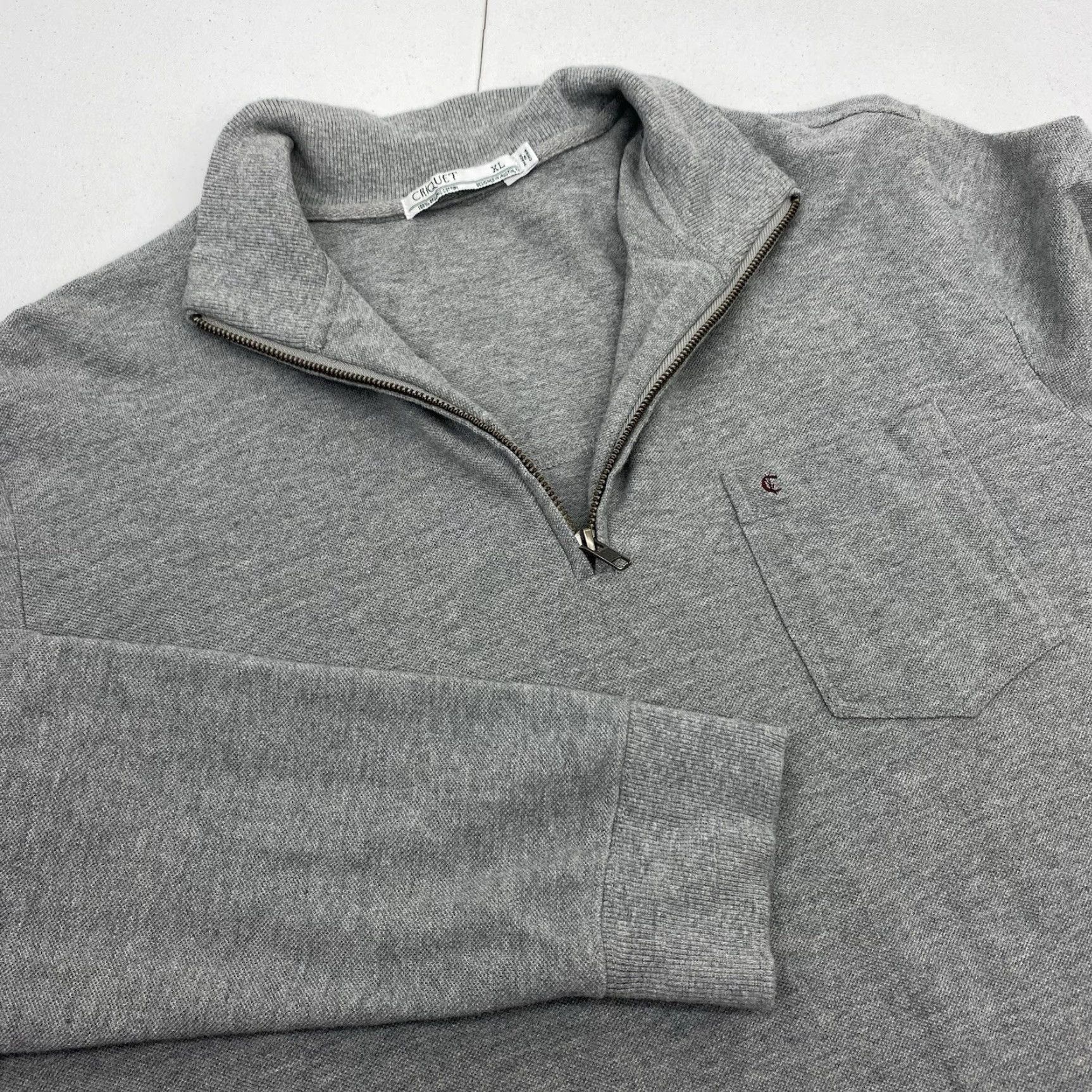Vintage criquet Pullover Sweater Men's XL 1/4 Zip Gray Cotton Embroidered Logo Pockets Golf Mock Neck Casual Size US XL / EU 56 / 4 - 2 Thumbnail