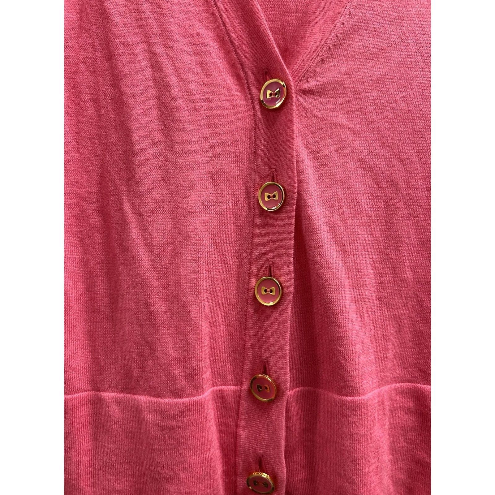 Lilly Pulitzer Womens Lilly Pulitzer Pink ButtonUp LongSleeve Knit Cardigan Sweater XS Ladies Pink Cotton, Modal Solid Button Accents 3/4 Sleeve Womens Cardigan Size XS / US 0-2 / IT 36-38 - 5 Thumbnail