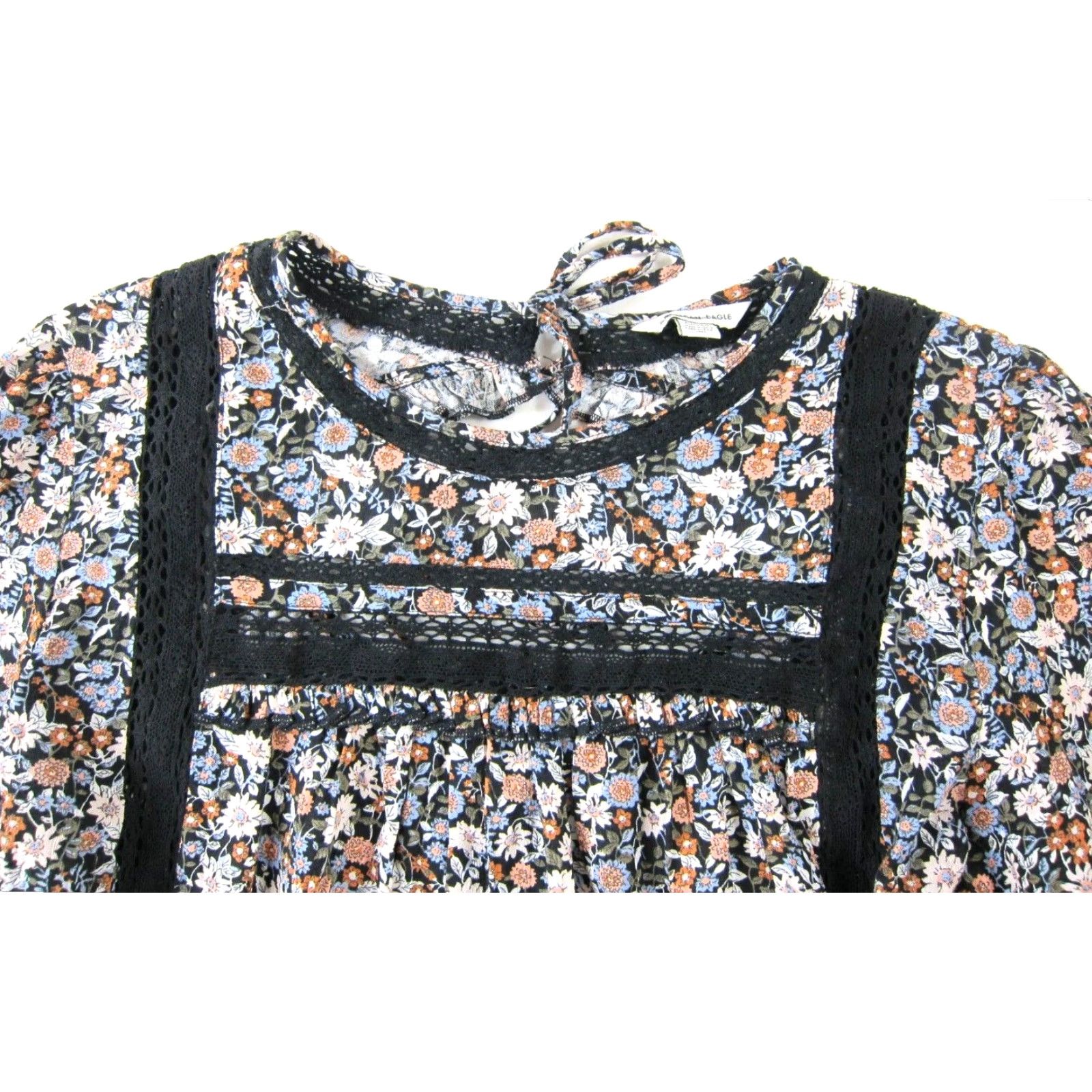 American Eagle Outfitters American Eagle Blouse Women XL Black Floral Long Sleeve Peasant Cotton Rayon Size XL / US 12-14 / IT 48-50 - 4 Thumbnail