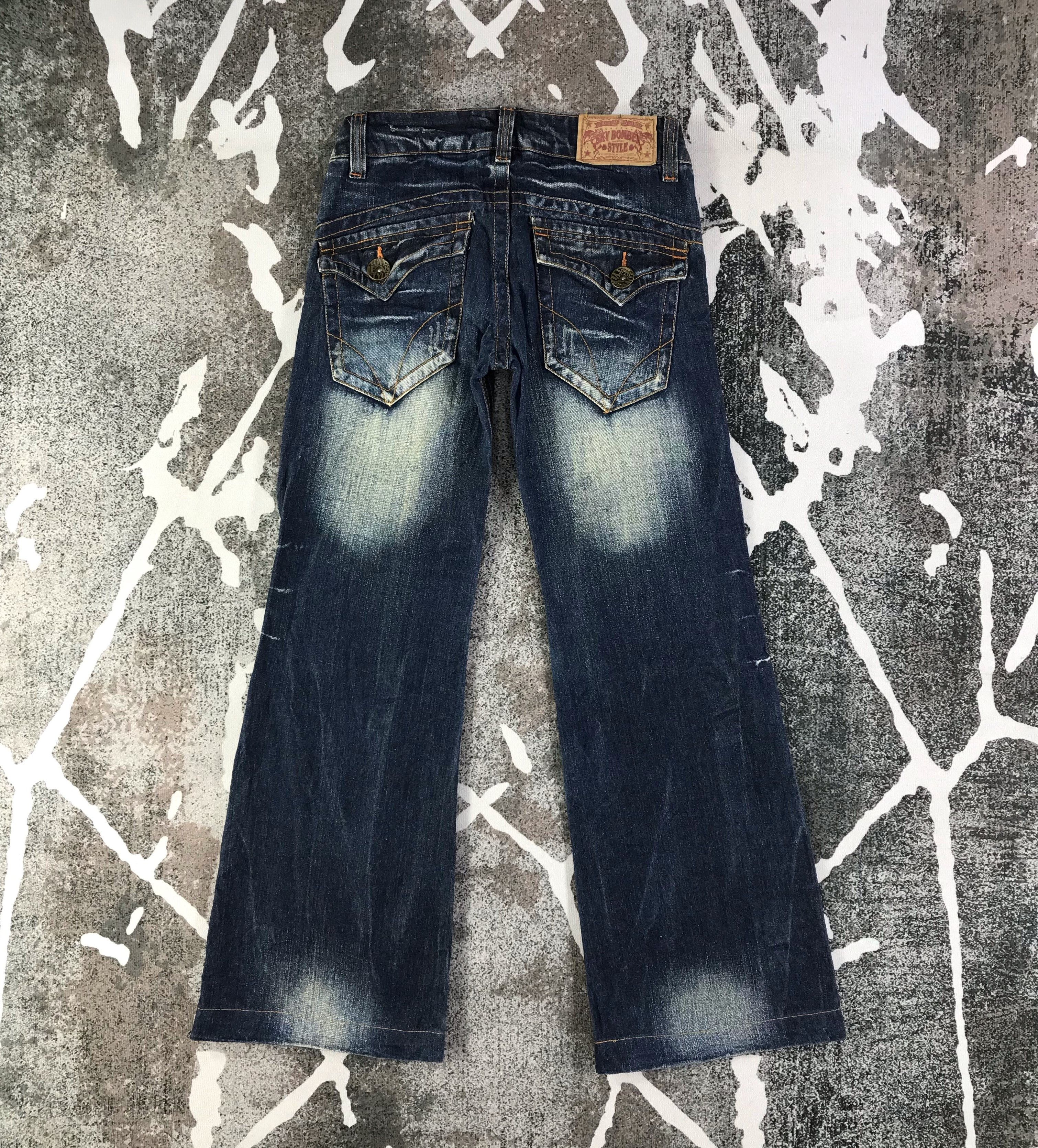 Japanese Brand Sky Bomber Jeans Faded Blue Flare Denim KJ1556 Size 29" - 2 Thumbnail
