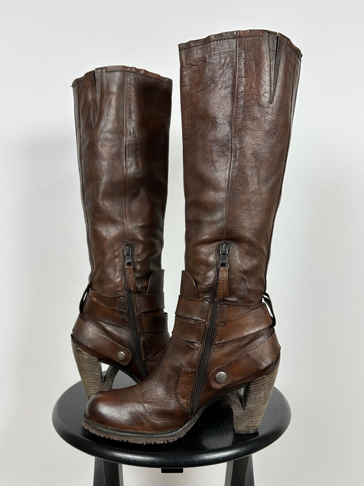 A.S.98 A.S.98. Airstep Brown Leather Knee High Boots Moto Style Size US 9 / IT 39 - 8 Thumbnail