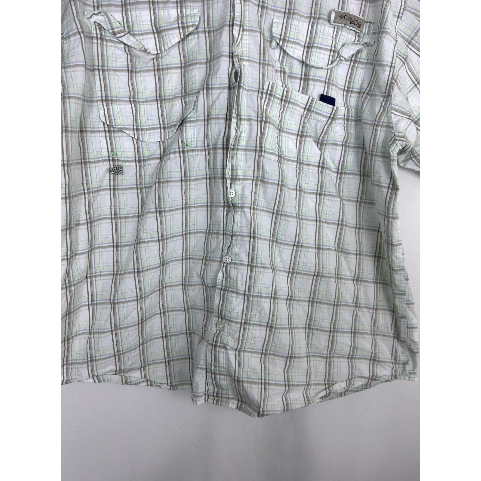 Vintage Columbia PFG Shirt Mens L Plaid Short Sleeve Button-Up Green Vintage: No (Missing Button) Size US L / EU 52-54 / 3 - 5 Thumbnail