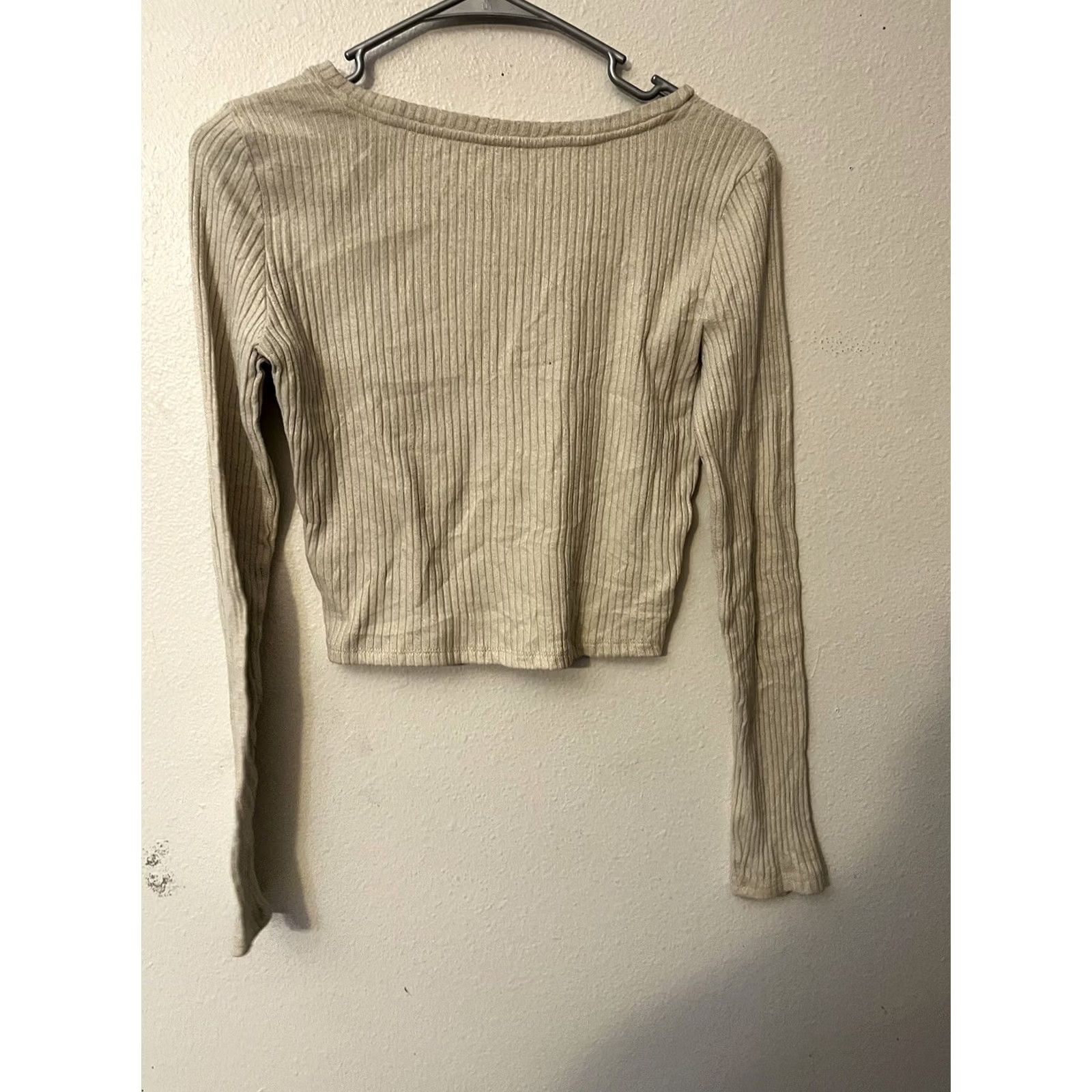Vintage American Eagle Casual Fitted Ribbed Crop Top Long Sleeve Beige Small Women’s Size S / US 4 / IT 40 - 3 Thumbnail