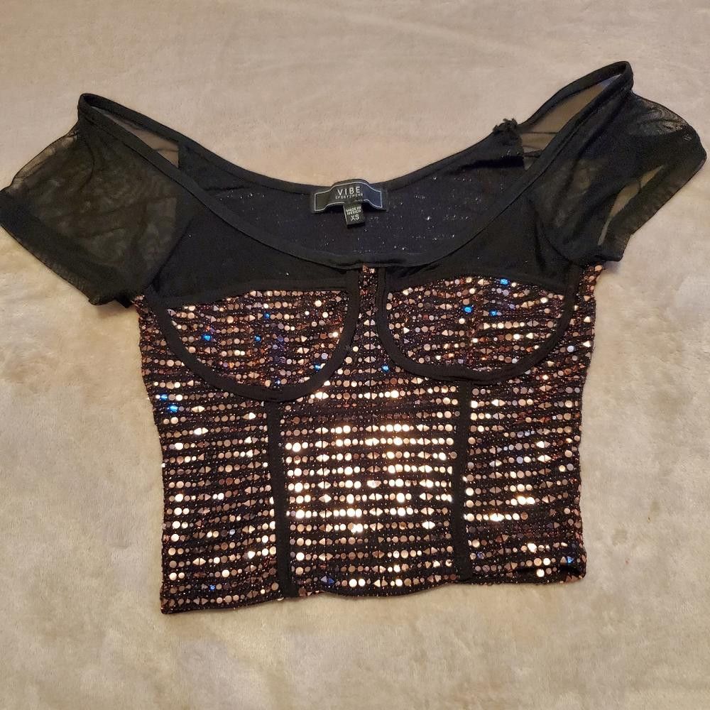 VIBE Croptop size XS. Gold sequin Size XS / US 0-2 / IT 36-38 - 1 Thumbnail