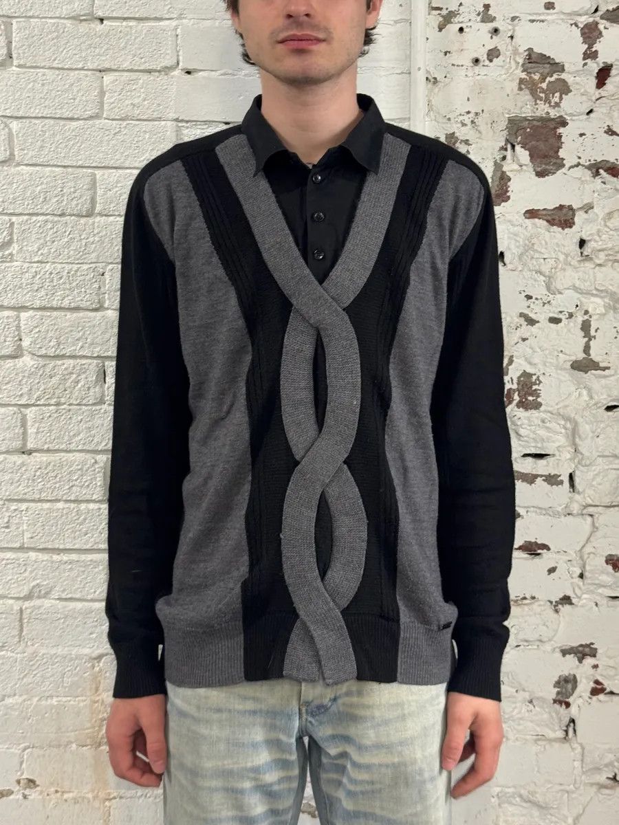 Dirk Bikkembergs 2000s Dirk Bikkembergs Black Merino Wool Contrast Hybrid Shirt & Sweater Size US M / EU 48-50 / 2 - 1 Thumbnail