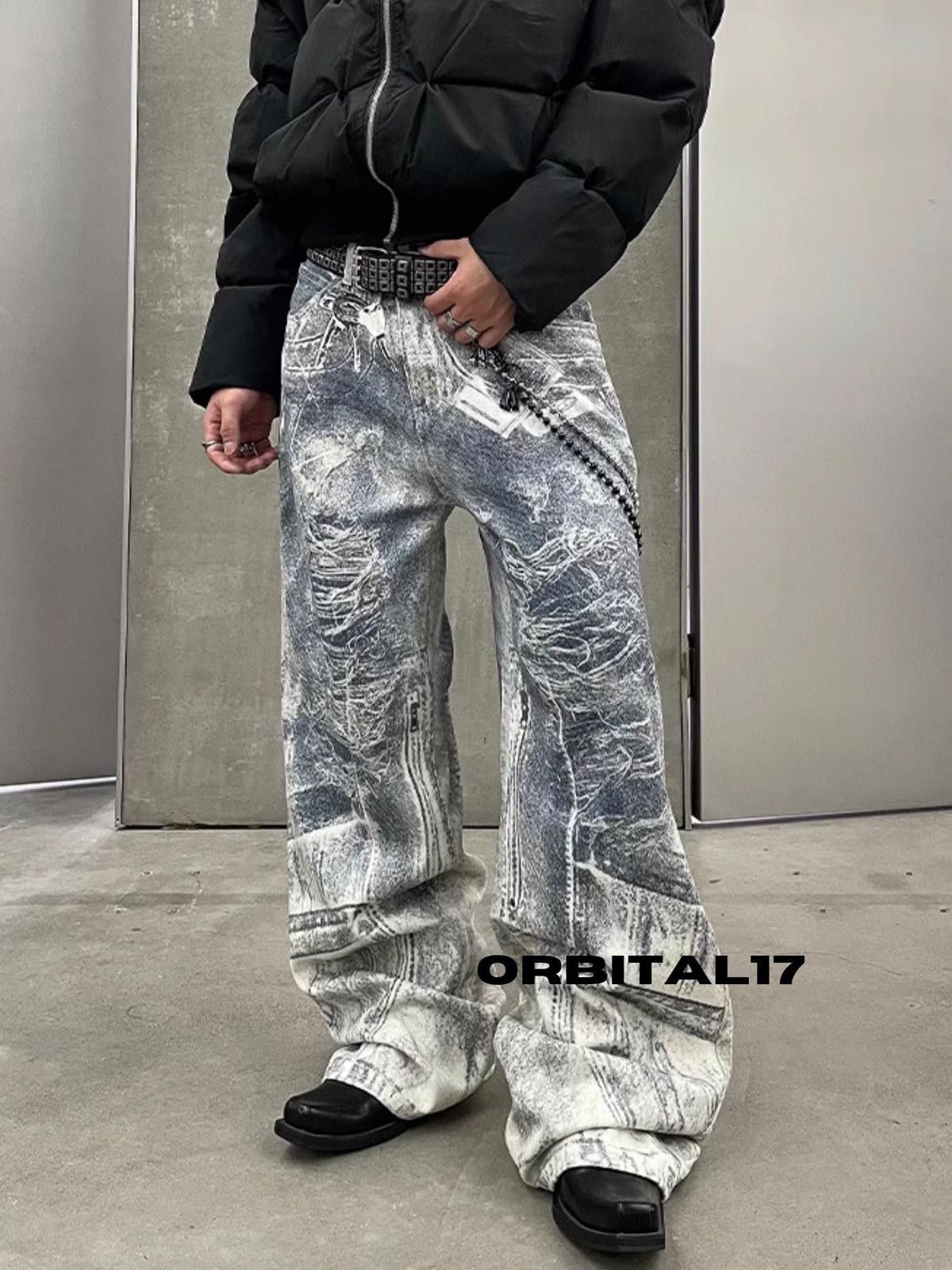 Vintage Baggy Distressed 3D Print Wide Leg Denim Jeans Size US 32 / EU 48 - 5 Thumbnail