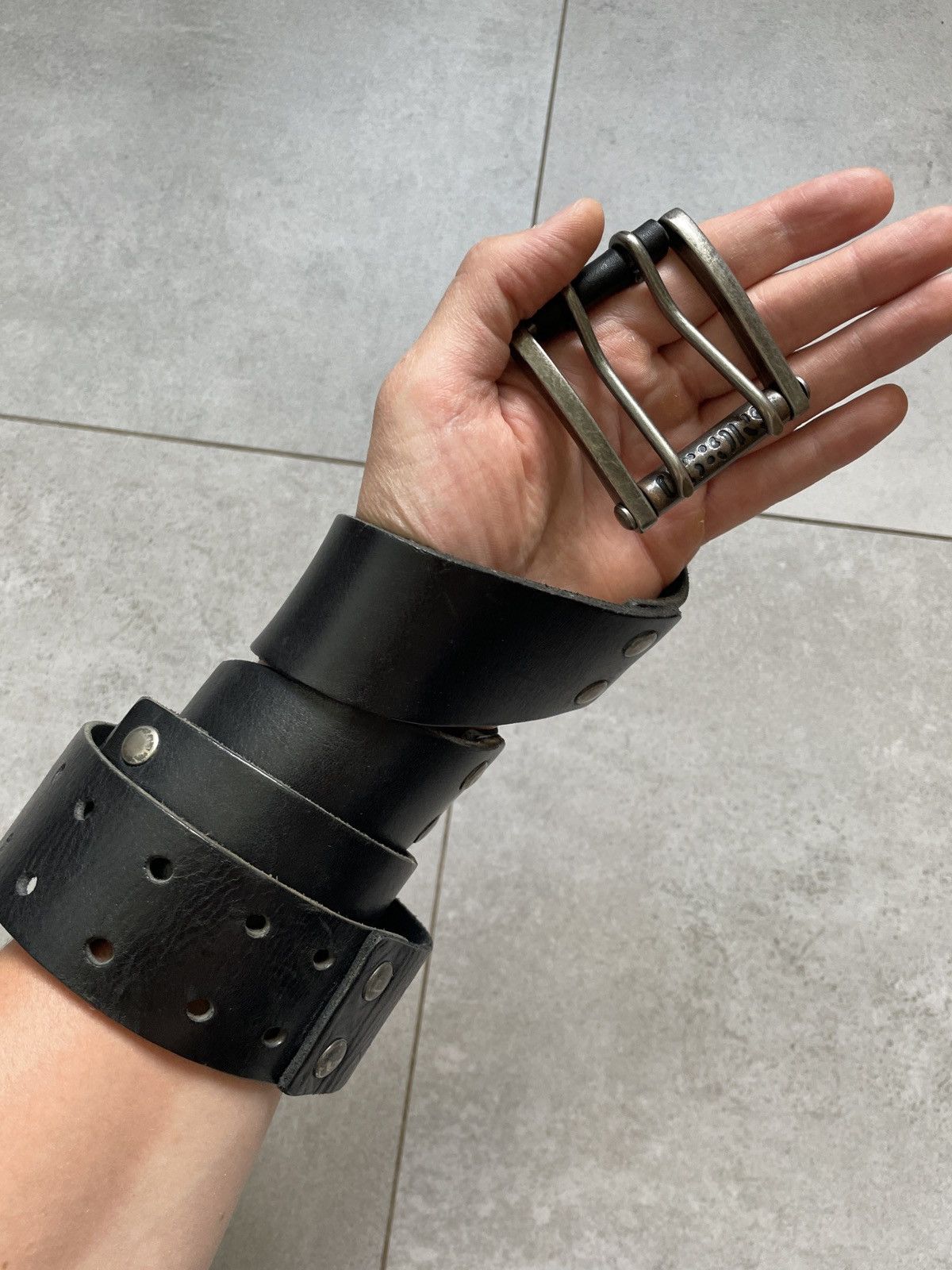 Genuine Leather Vintage SMG:99 Distressed Leather Belt Y2K GRUNGE INDUSTRIAL Size 38 - 5 Thumbnail