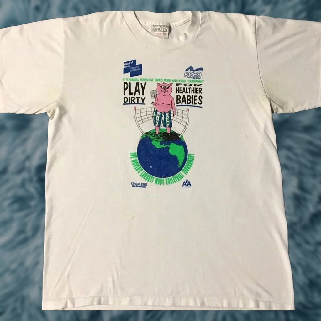 Vintage VINTAGE 90s Mud Volleyball Shirt M Pig Coors Light Beer Earth Funny Grunge 80s Size US M / EU 48-50 / 2 - 1 Thumbnail