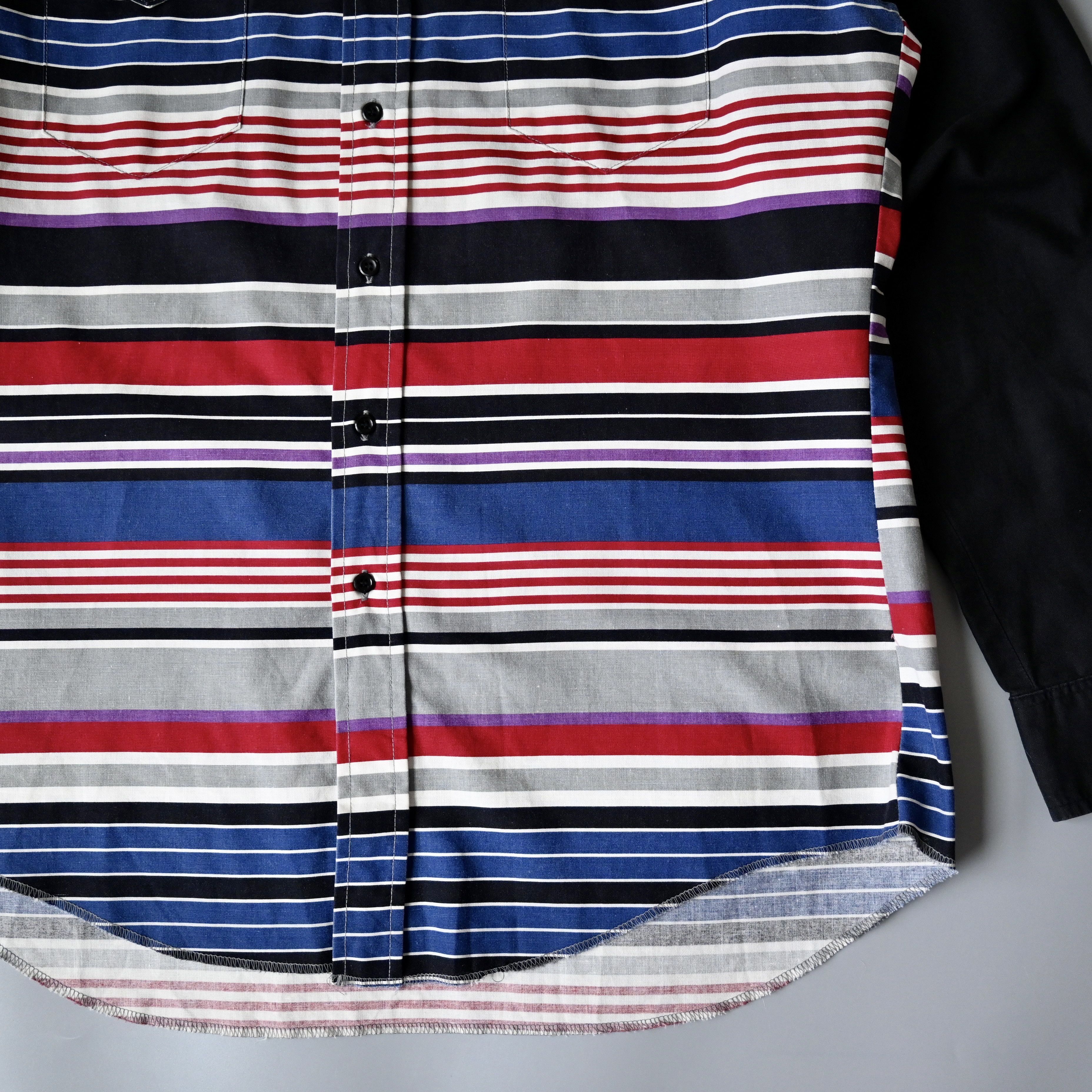Vintage 90s Wrangler black x multi horizontal stripes western shirt Size US L / EU 52-54 / 3 - 4 Thumbnail