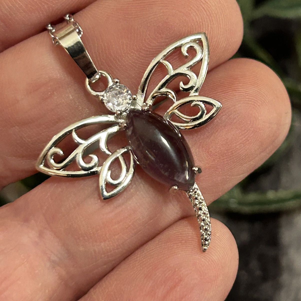 Handmade Marquis amethyst stone dragonfly pendant on chain necklace Size ONE SIZE - 1 Thumbnail
