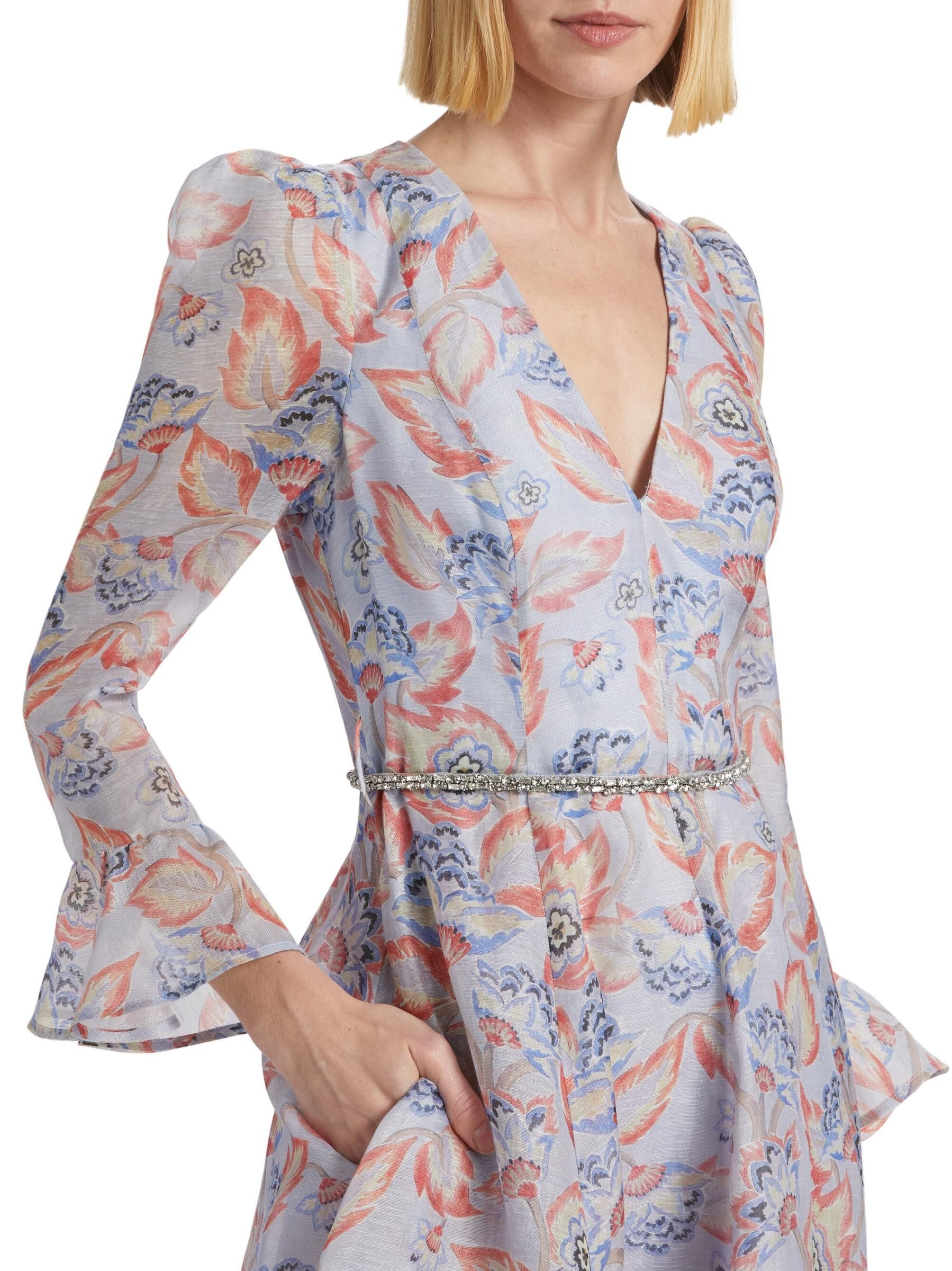 Zimmermann oc11z0825 Eden Floral Linen & Silk Belted Midi-Dress Size M / US 6-8 / IT 42-44 - 5 Thumbnail