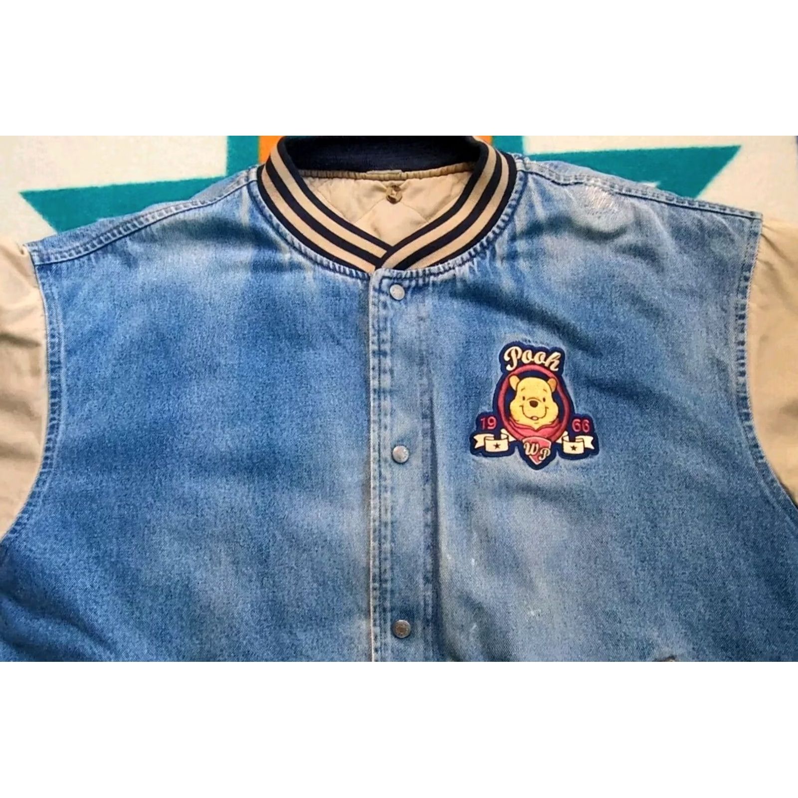 Denime VINTAGE Winnie The Pooh Jacket Varsity Bomber Letterman Denim Quilt Lined XL Mens Size US XL / EU 56 / 4 - 4 Thumbnail