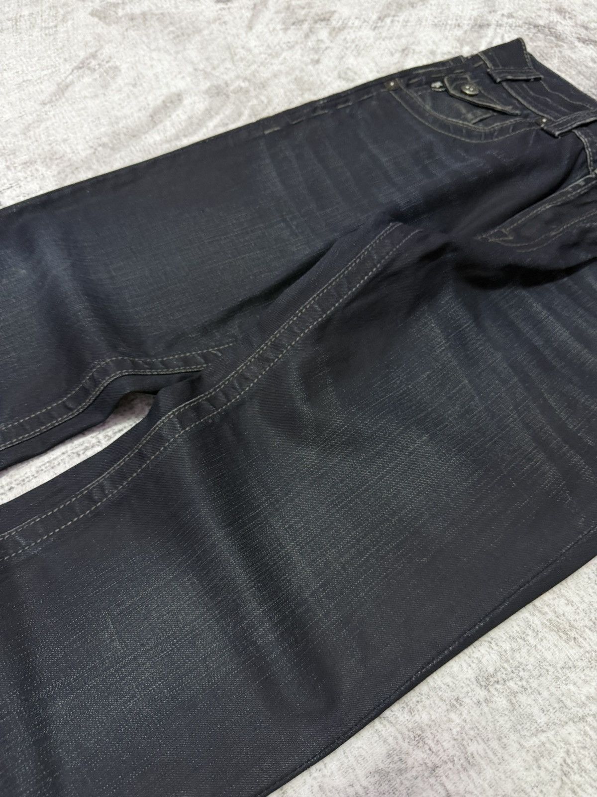 Japanese Brand × Mek Denim Mek Denim Wax Coated Studded Vegas Boot Cut Flared Jeans Size US 30 / EU 46 - 14 Thumbnail