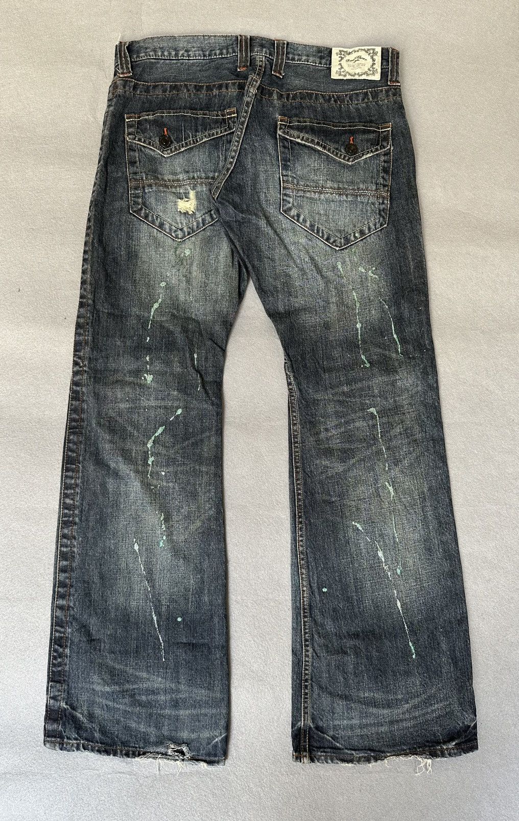 Japanese Brand FLARE Root Three Distressed Splatter Denim Size US 34 / EU 50 - 2 Thumbnail
